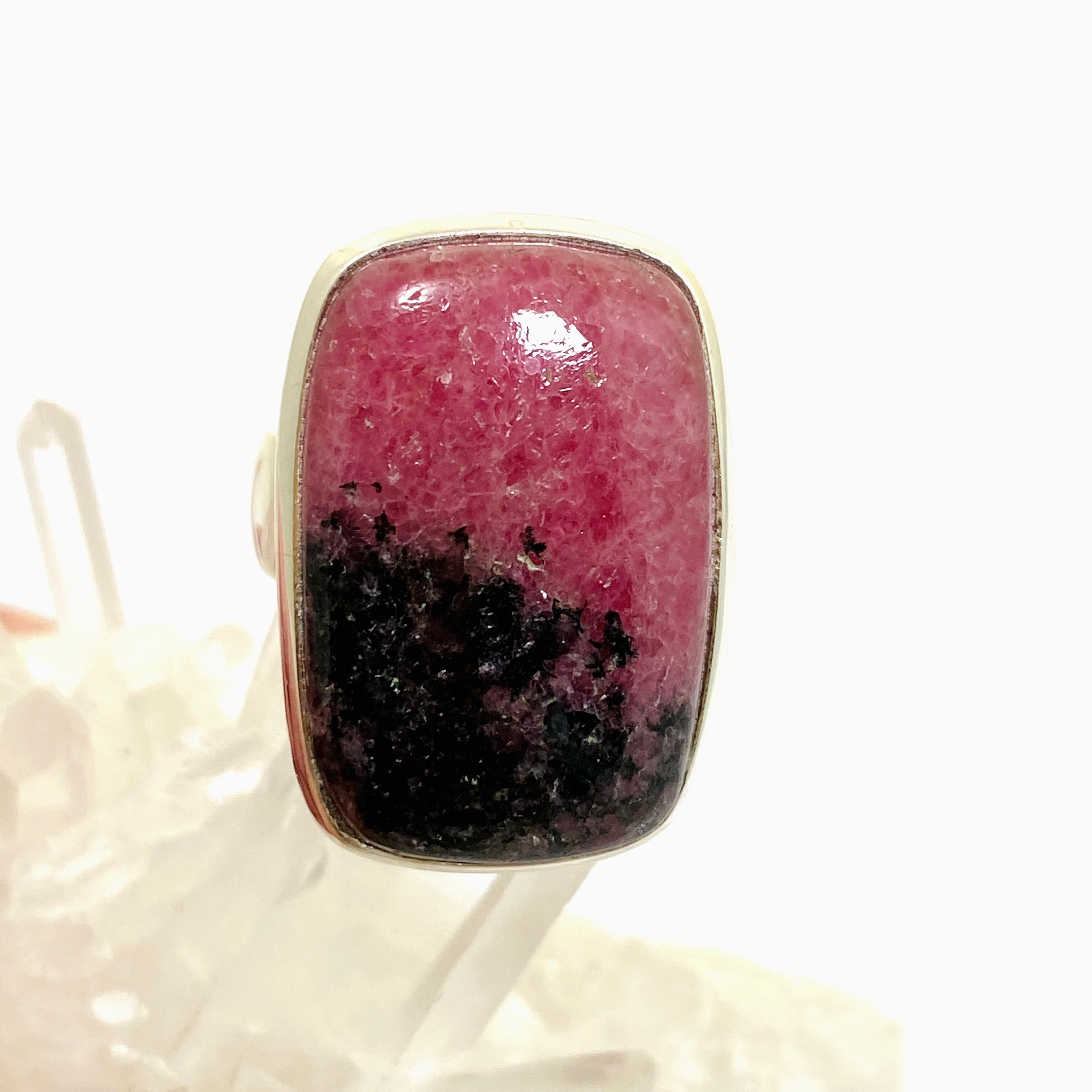 Rhodonite Rectangular Cabochon Ring - Size 10.5 PRGJ896 - Elegant Healing Stone Jewelry for Women, Perfect for Meditation, Energy Balancing & Spiritual Gifts