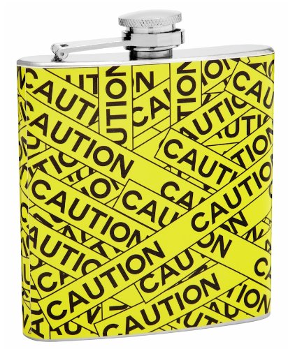 Premium 6 oz Top Shelf Hip Flask with Caution Tape Design - Perfect for Outdoor Adventures, Camping, Parties & Gifts