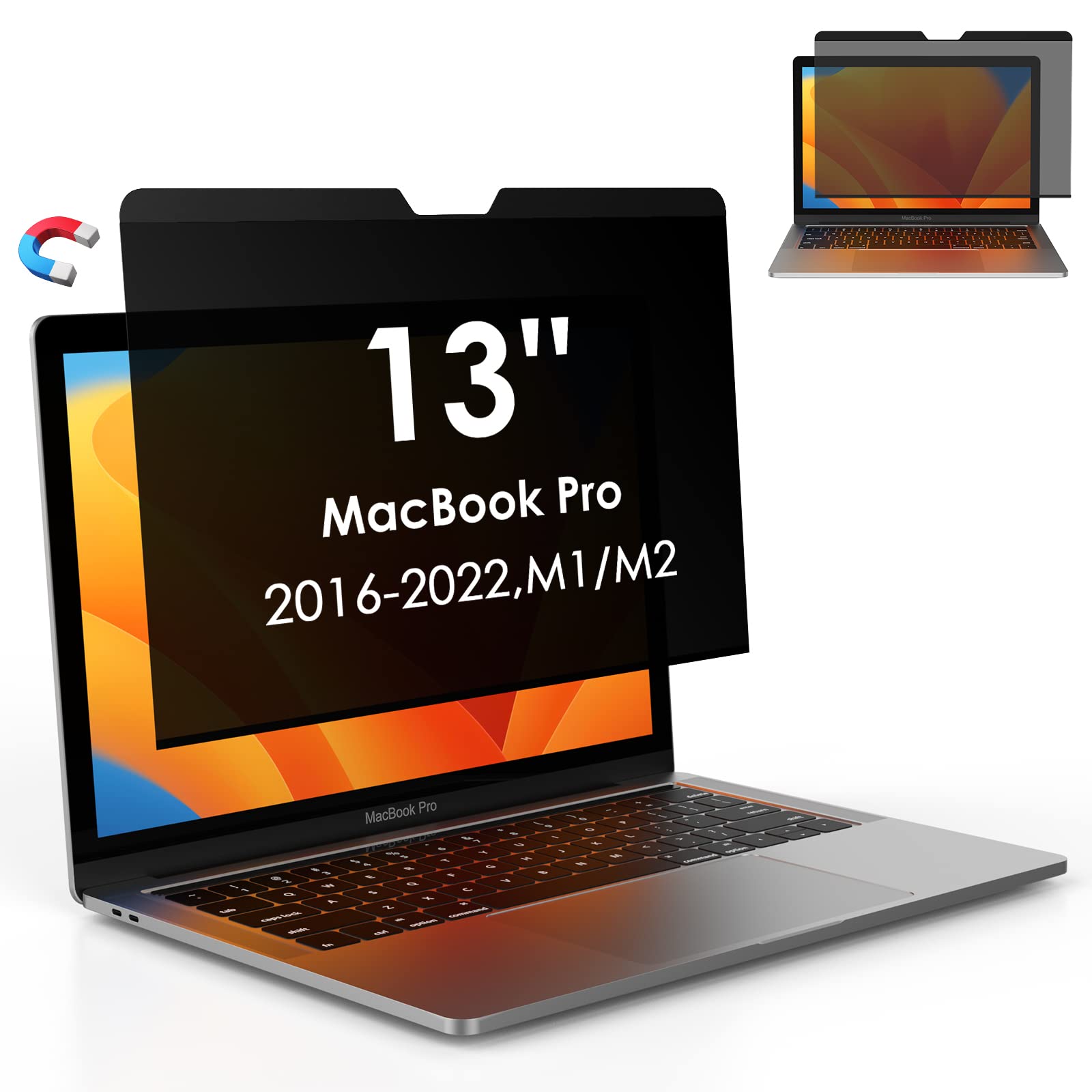 Magnetic Privacy Screen for MacBook Pro 13 Inch (2016-2022, M1/M2) & MacBook Air 13 Inch (2018-2021, M1) - Removable Anti-Glare Computer Screen Protector for Office, Travel & Public Use