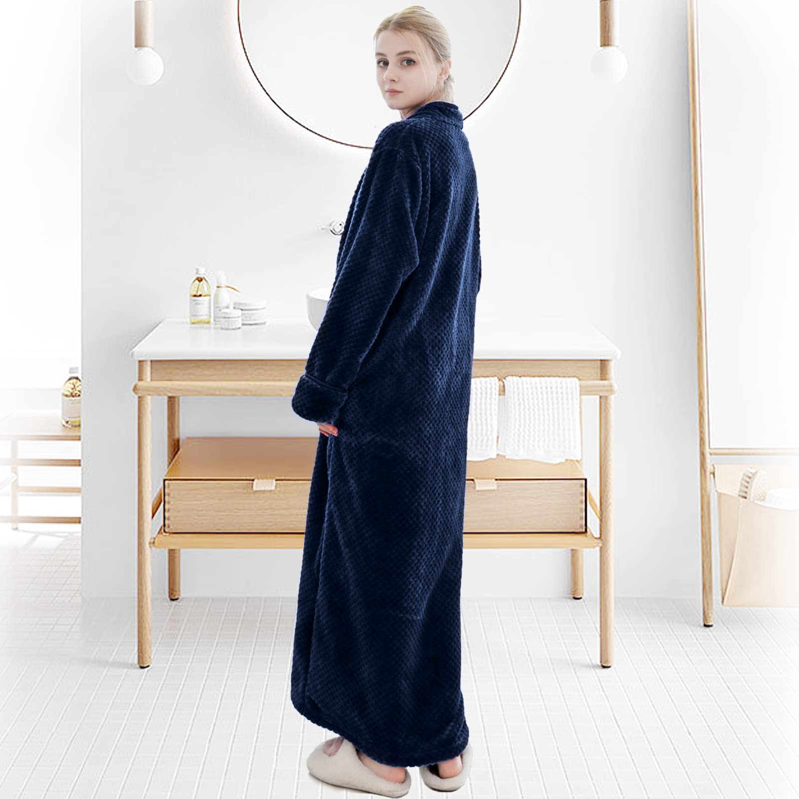 Hellomamma Women's Warm Plush Winter Robe - Long Fleece Bathrobe with Zipper for Women | Cozy Loungewear for Cold Nights & Spa Relaxation at Home