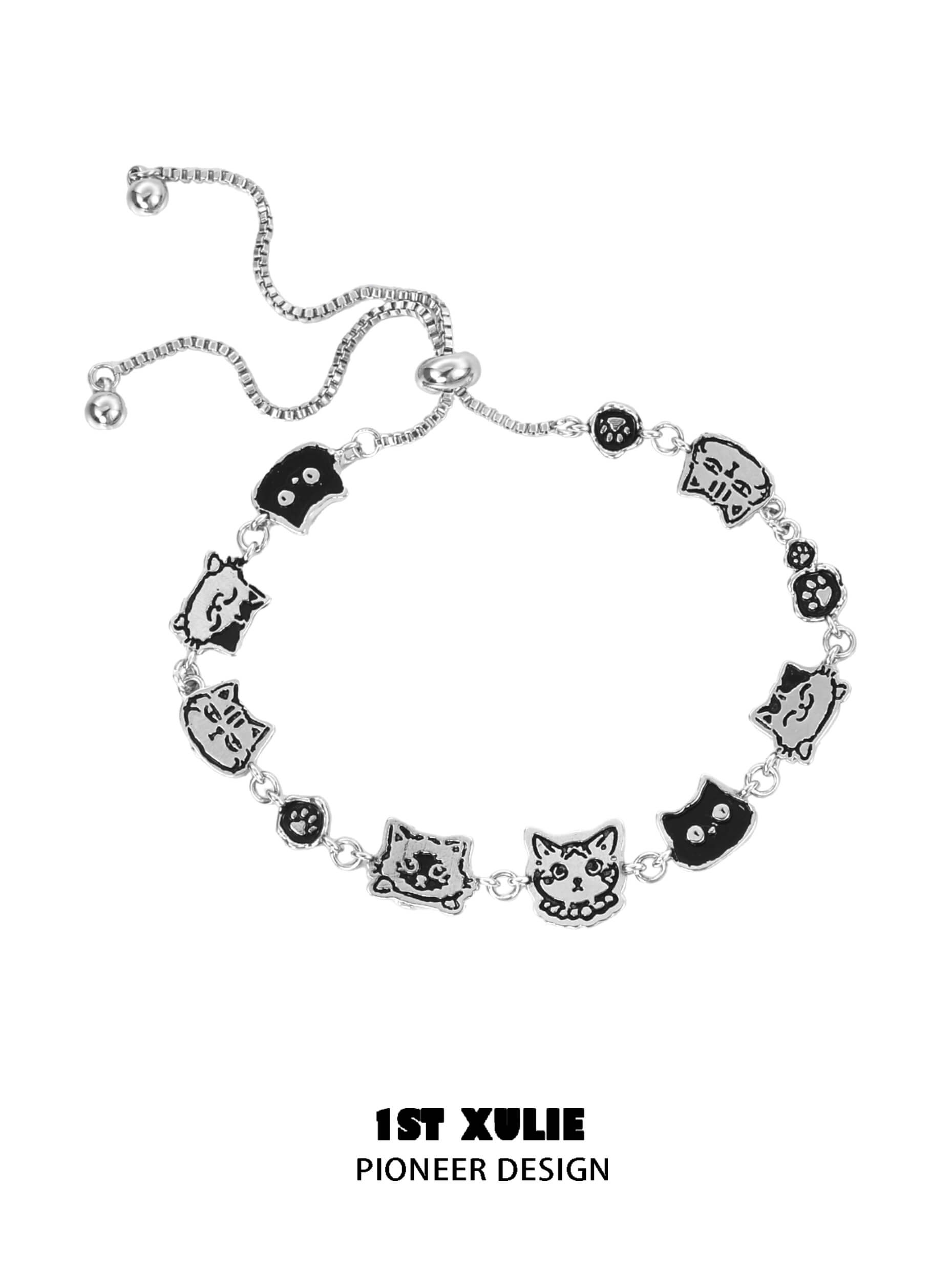 Graffiti Kitten 18K Gold Plated Bracelet for Women - Trendy Cat Charm Jewelry Gift for Her - Perfect for Casual Wear, Parties & Special Occasions