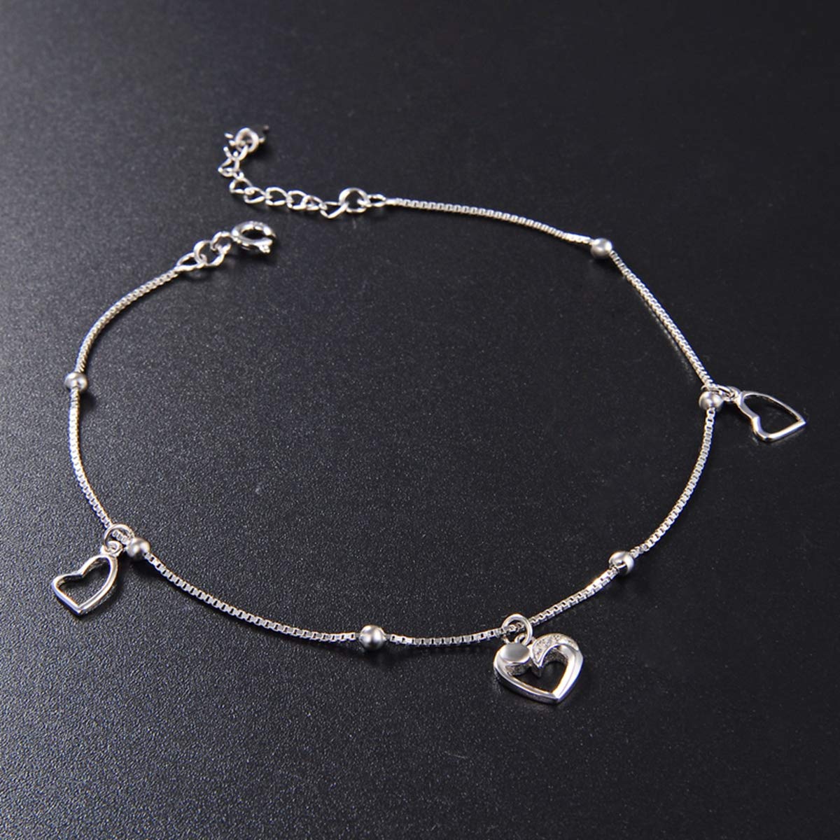 Cusstally 925 Sterling Silver Retro Anklet for Women - Heart Chain Ankle Bracelet Jewelry, Fashion Accessories & Birthday Gifts for Her | Perfect for Students, Daily Wear & Special Occasions