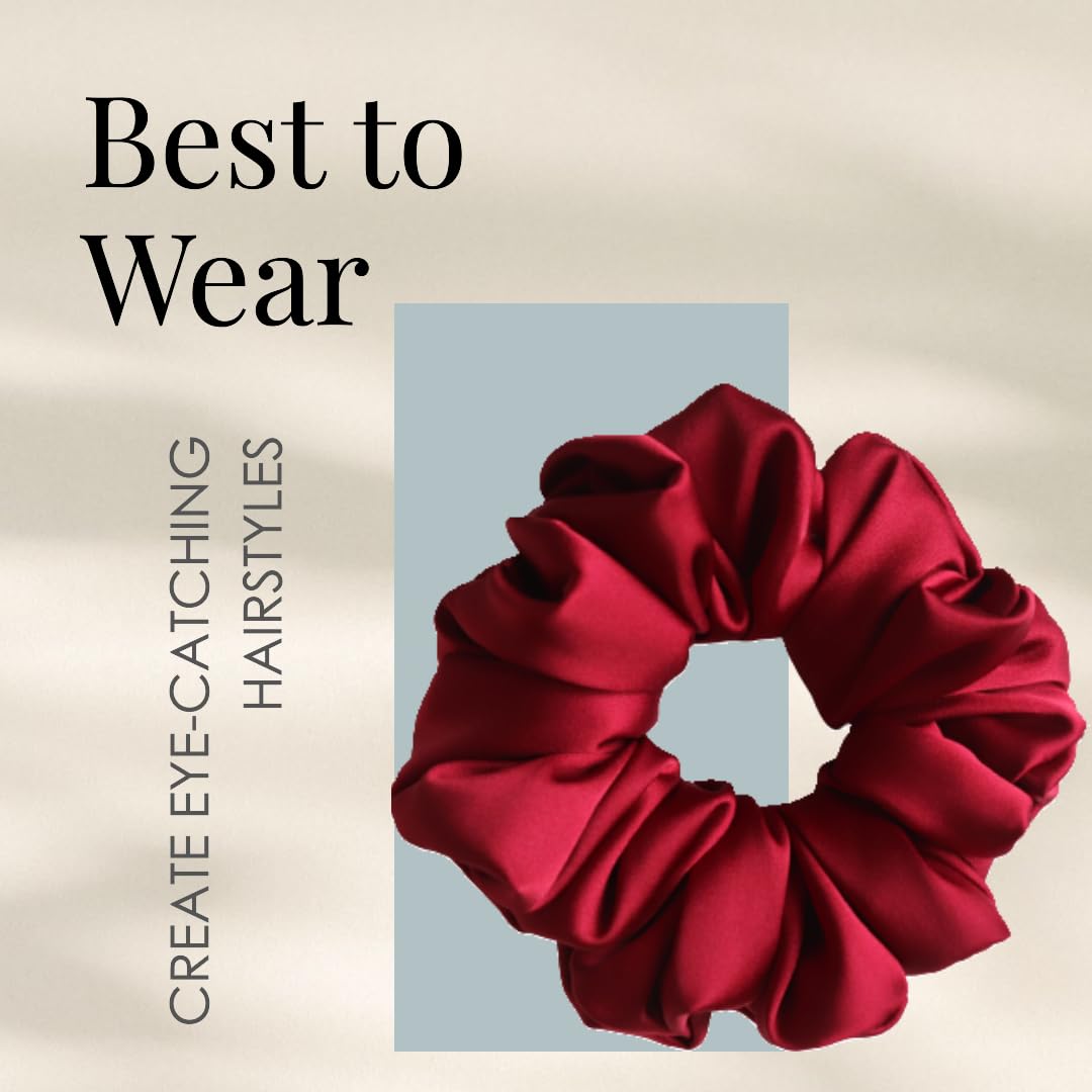 SNEH 6-Pack Premium Satin Silk Scrunchies for Women & Girls - Soft Hair Ties, Ponytail Holders & Volumizing Hair Accessories (Maroon) - Perfect for School, Work, Gym & Everyday Styling