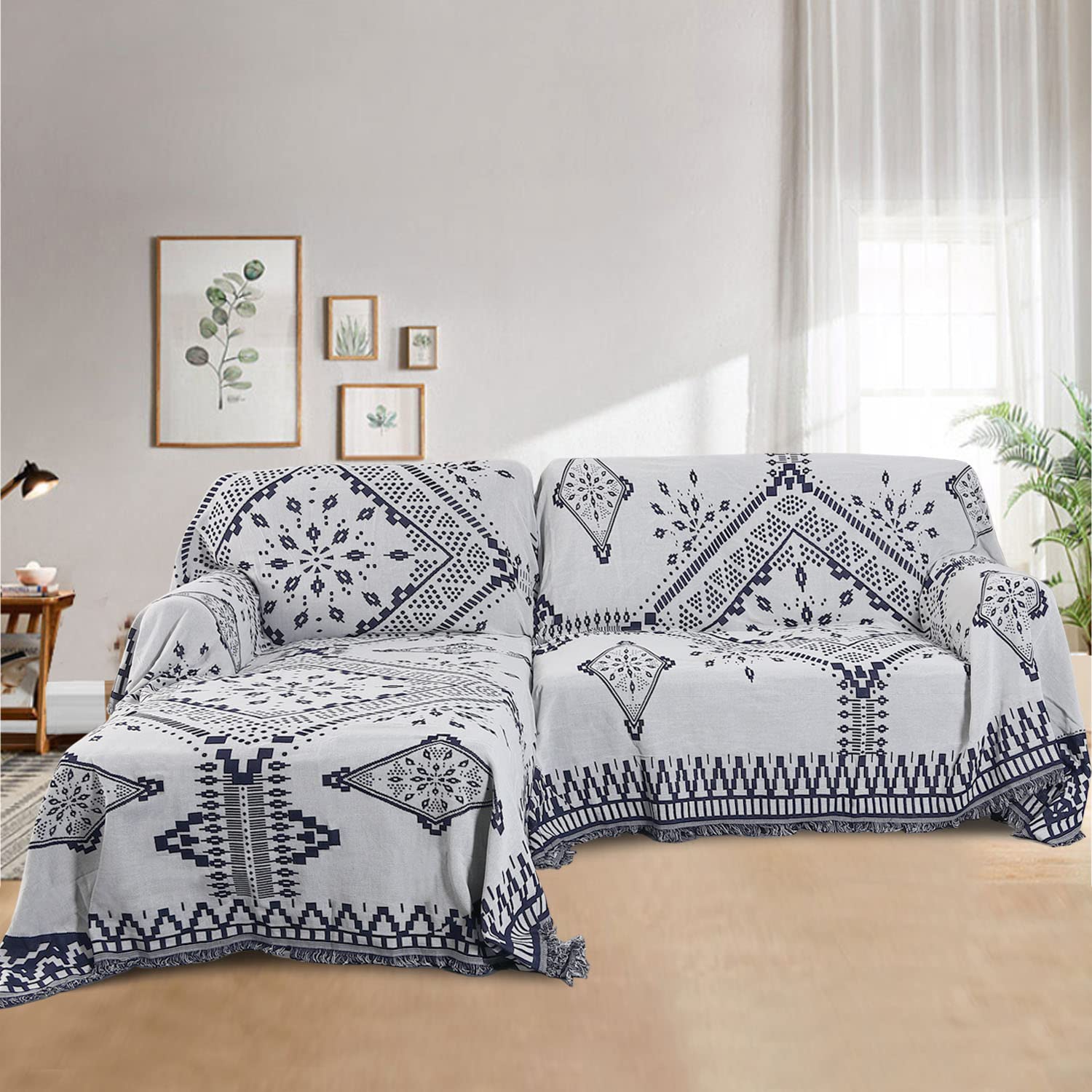 Reversible Sofa Cover for Dogs - H.VERSAILTEX Couch Slipcover Fits Most Sofa Shapes, Tassel Trim, Sectional Protector (X-Large 71