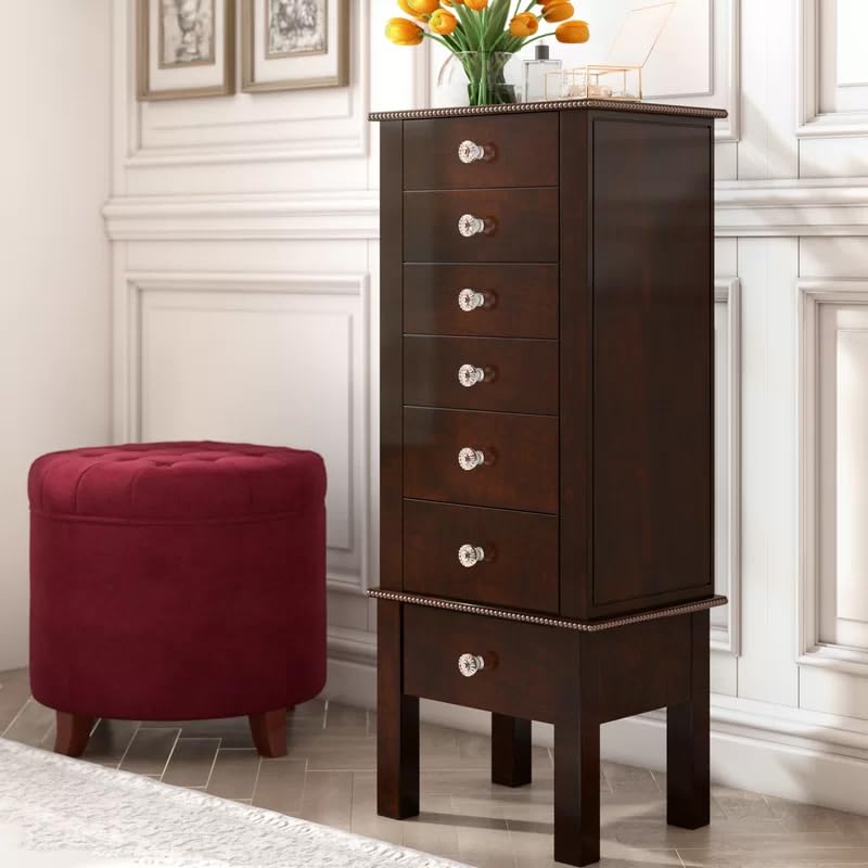 Hives and Honey Kimberly Standing Armoire Jewelry Storage Cabinet - Espresso Finish, Large Jewelry Organizer with Mirror, Perfect for Bedroom, Closet, or Dressing Room