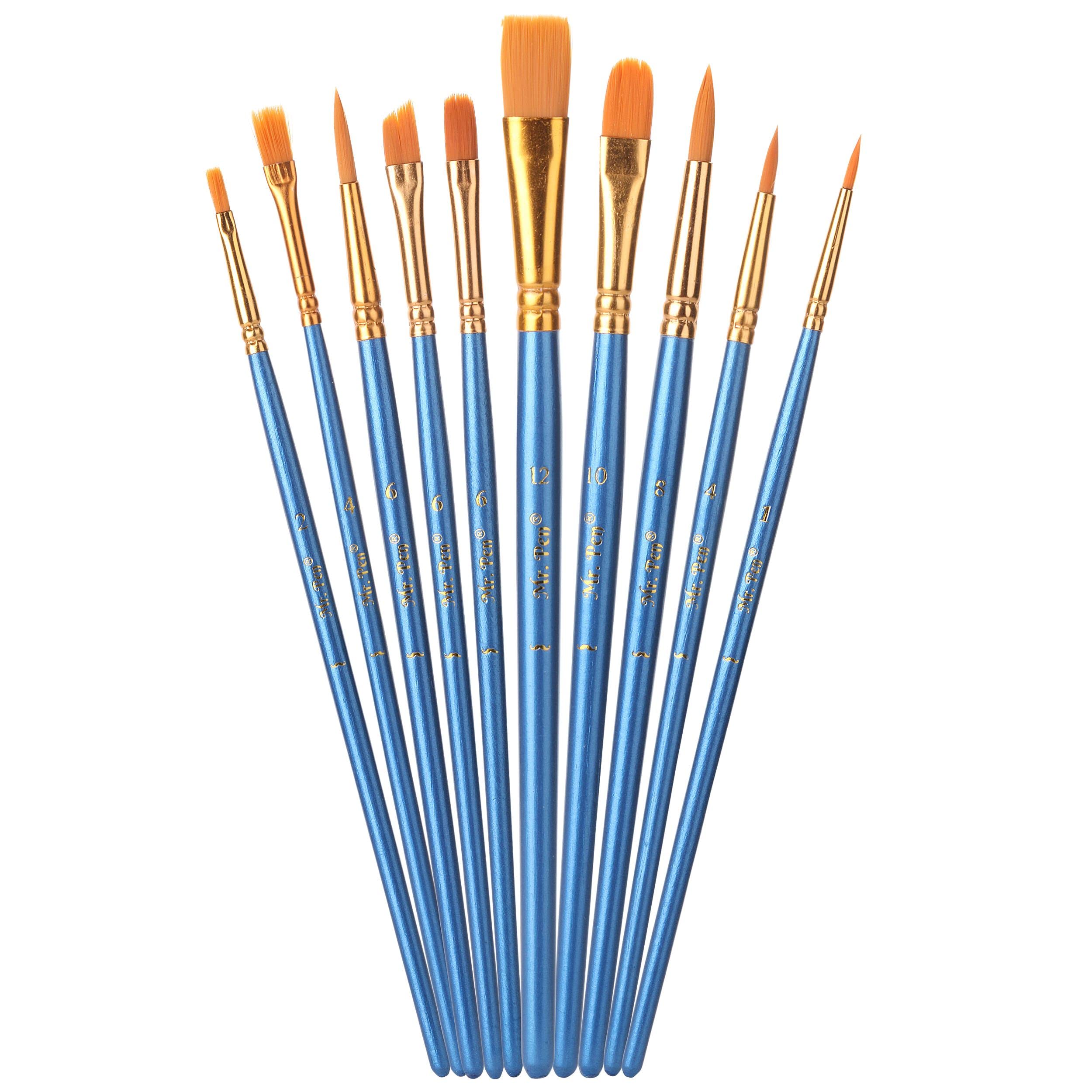 Mr. Pen 10-Piece Acrylic Paint Brush Set - Professional Art Brushes for Acrylic, Watercolor & Drawing | Perfect for Kids, Beginners & Artists | Ideal for Canvas Painting, DIY Crafts & School Art Projects