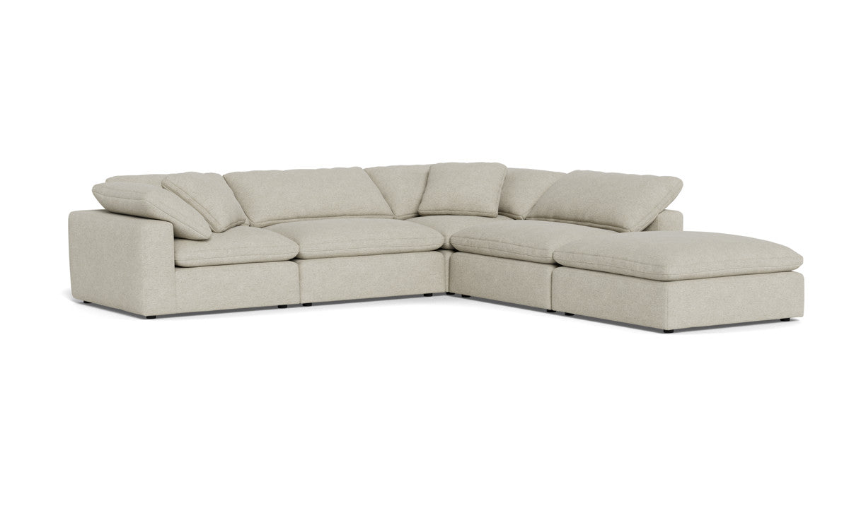 Fluffy 4-Piece Sectional Sofa with Ottoman - Modern L-Shaped Couch Set for Living Room, Family Room & Small Spaces - Soft Fabric Upholstery, Comfortable Seating for Relaxing & Entertaining