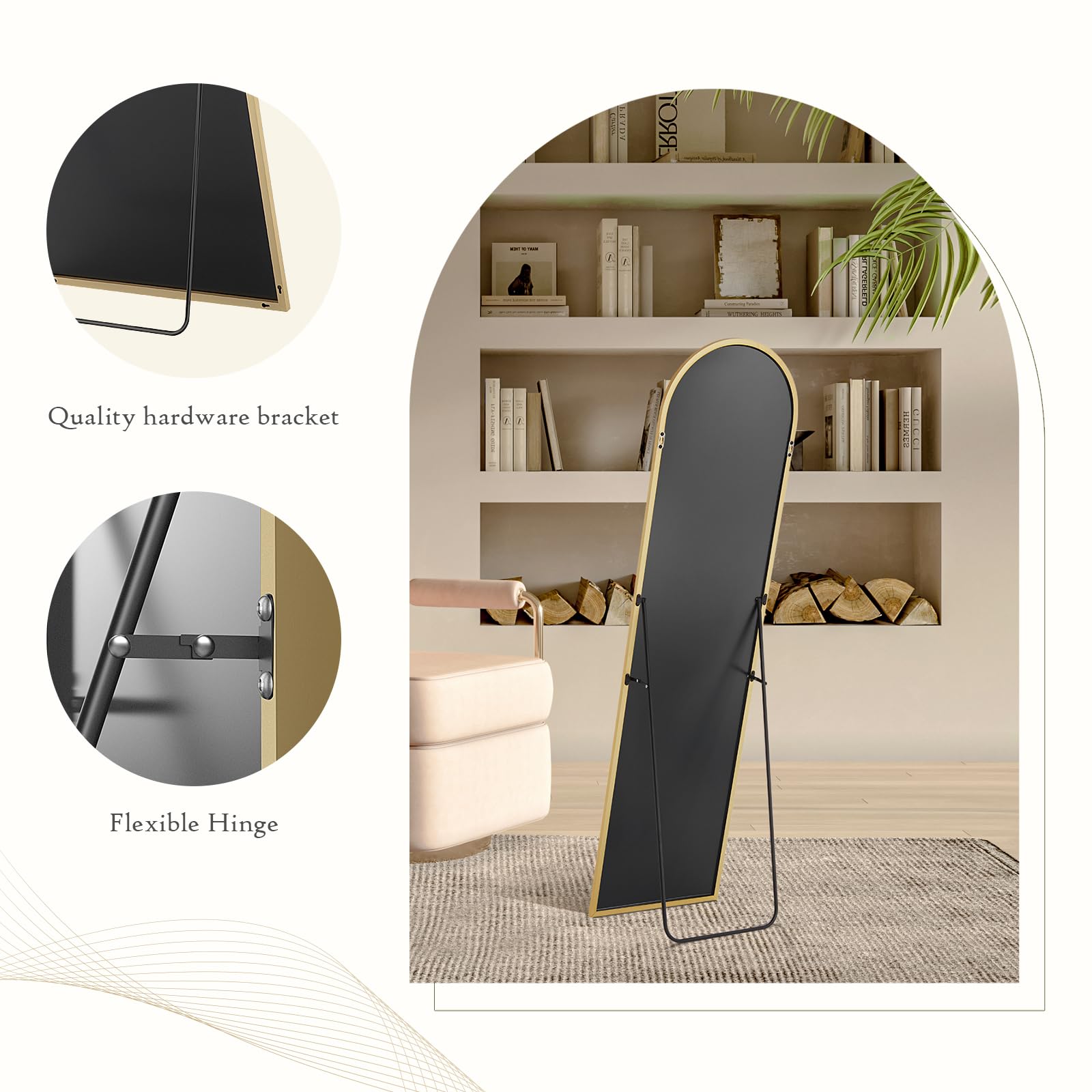 Sweetcrispy 16x59 Inch Gold Arched Full Length Mirror - Freestanding, Leaning or Wall Mounted Aluminum Frame Body Mirror for Bedroom, Living Room, Cloakroom - Modern Home Decor for Dressing, Outfit Check & Room Styling