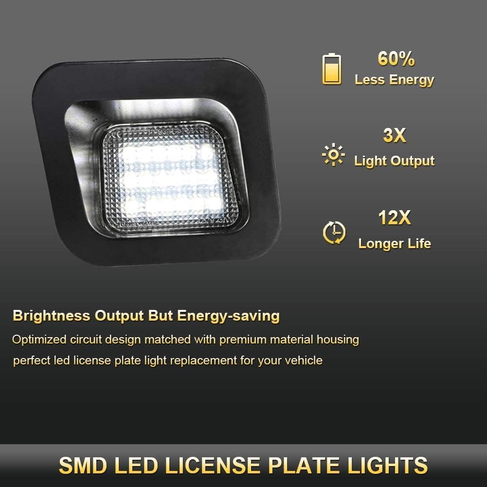 Gempro LED License Plate Light Lamp Assembly - 6000K Xenon White LED Replacement for 2003-2018 Dodge RAM 1500/2500/3500 Pickup Truck - Durable & Bright Lighting for Night Driving & Enhanced Visibility