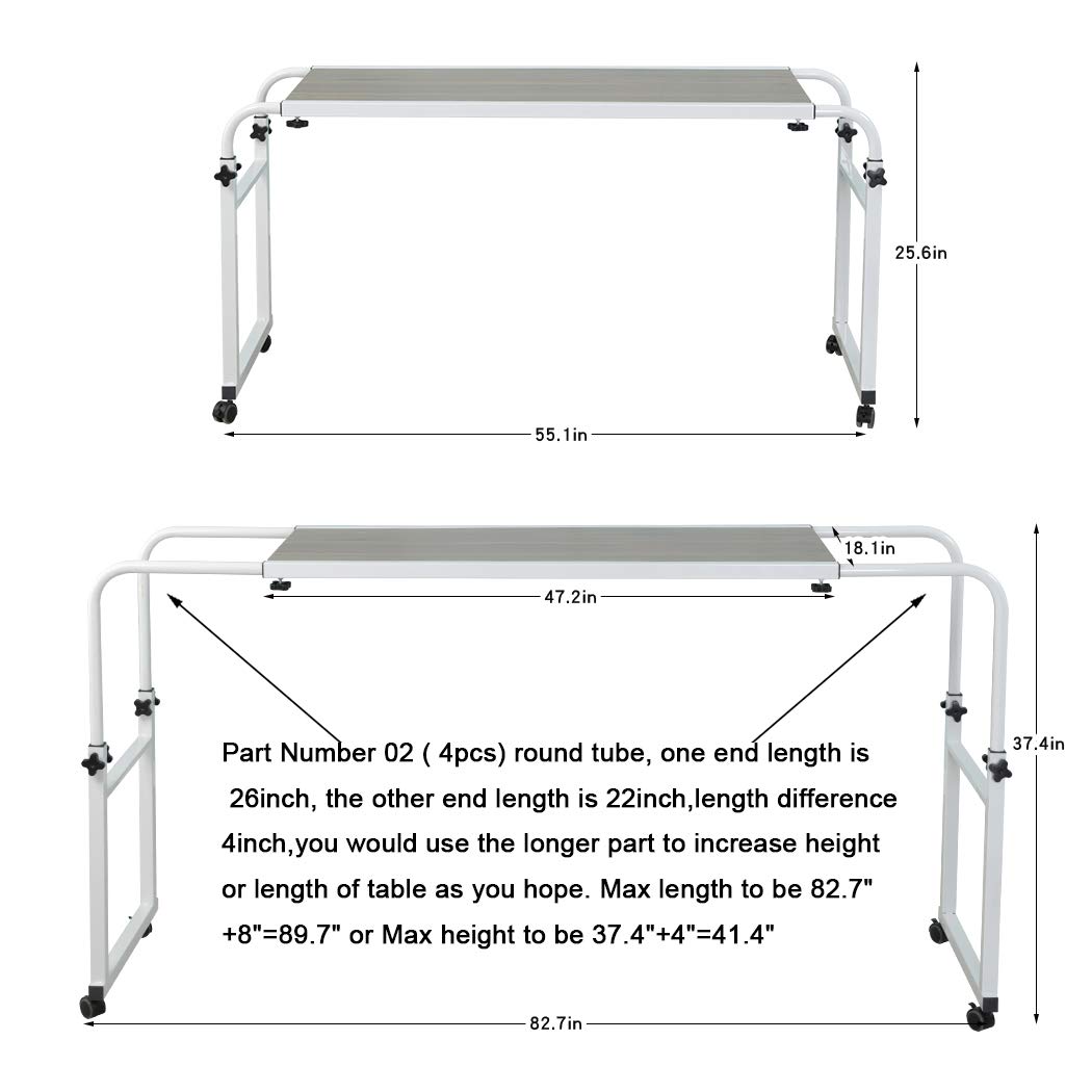 Adjustable Overbed Laptop Desk with Wheels - Rolling Bed Table for King/Queen Size Beds - Portable Workstation in Ancient Oak Finish - Perfect for Home Office, Hospital Use, and Bedside Computing