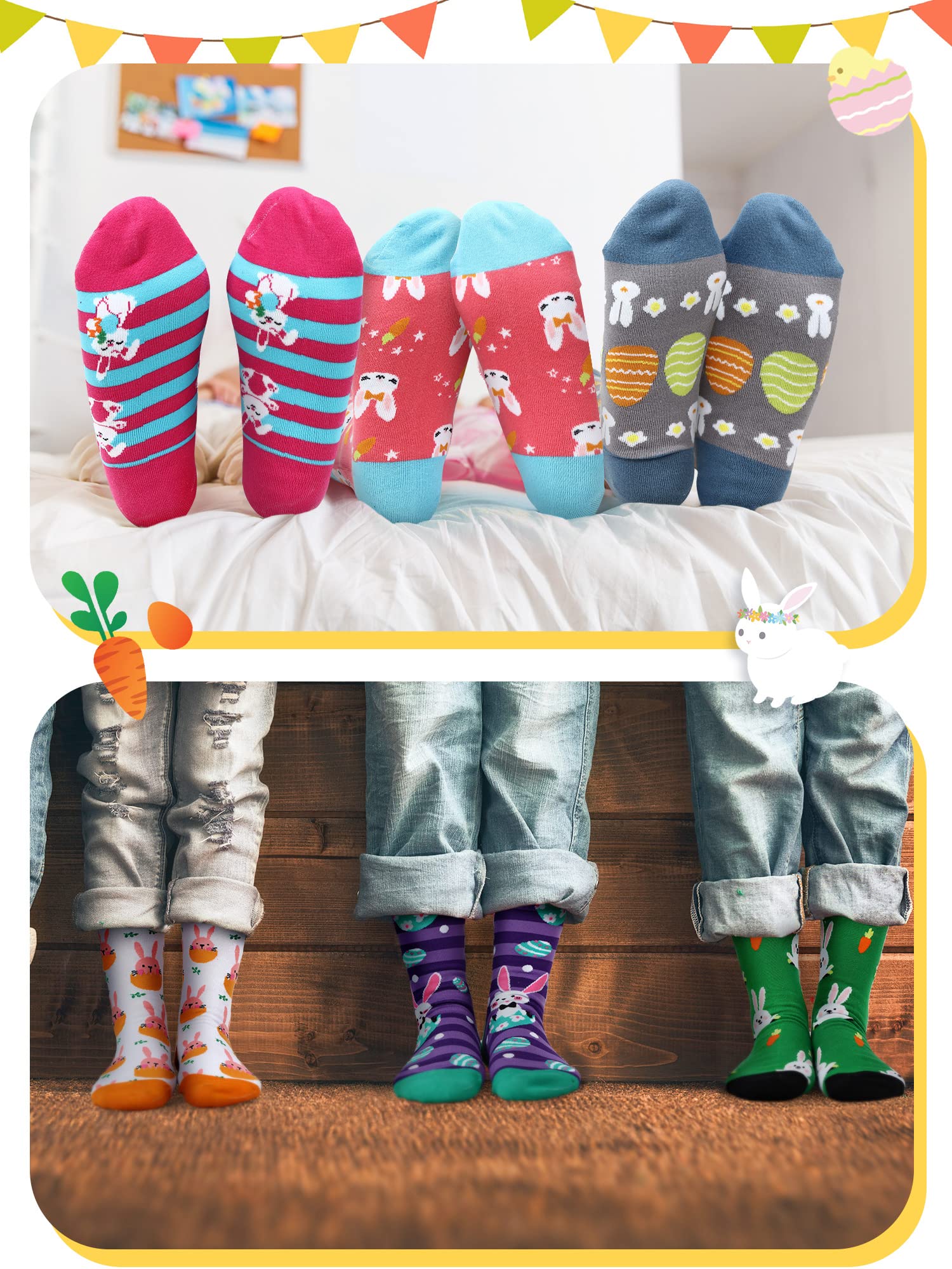 Hoolerry 12 Pairs Easter Socks - Cotton Bunny Rabbit Socks for Men & Women - Cute Holiday Gifts for Easter Basket, Egg Hunt & Spring Celebrations