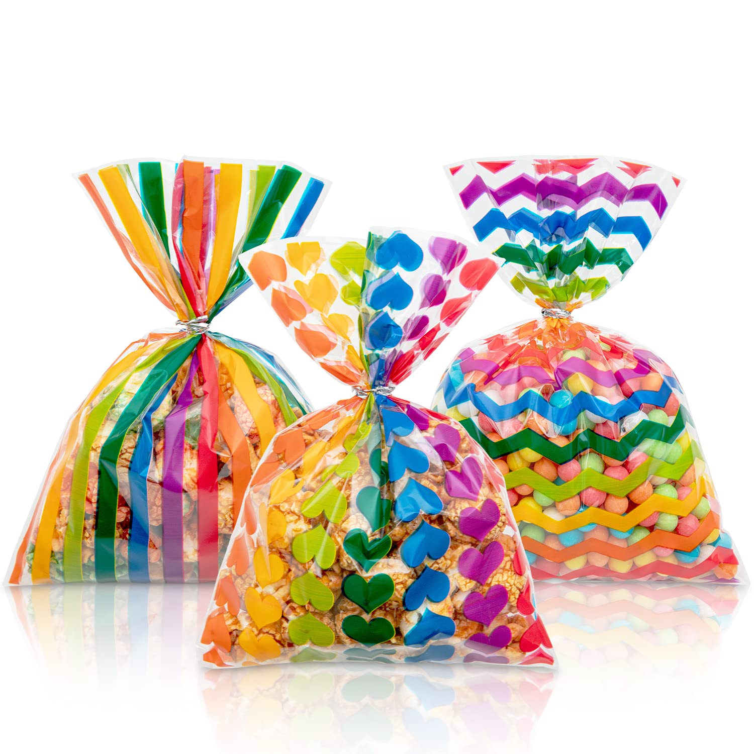135pcs 5x7 Rainbow Cellophane Treat Bags with Ties - Clear Plastic Gift Bags for Halloween Candy, Cookies & Party Favors | Perfect for Baby Showers, Birthday Parties & Holiday Packaging