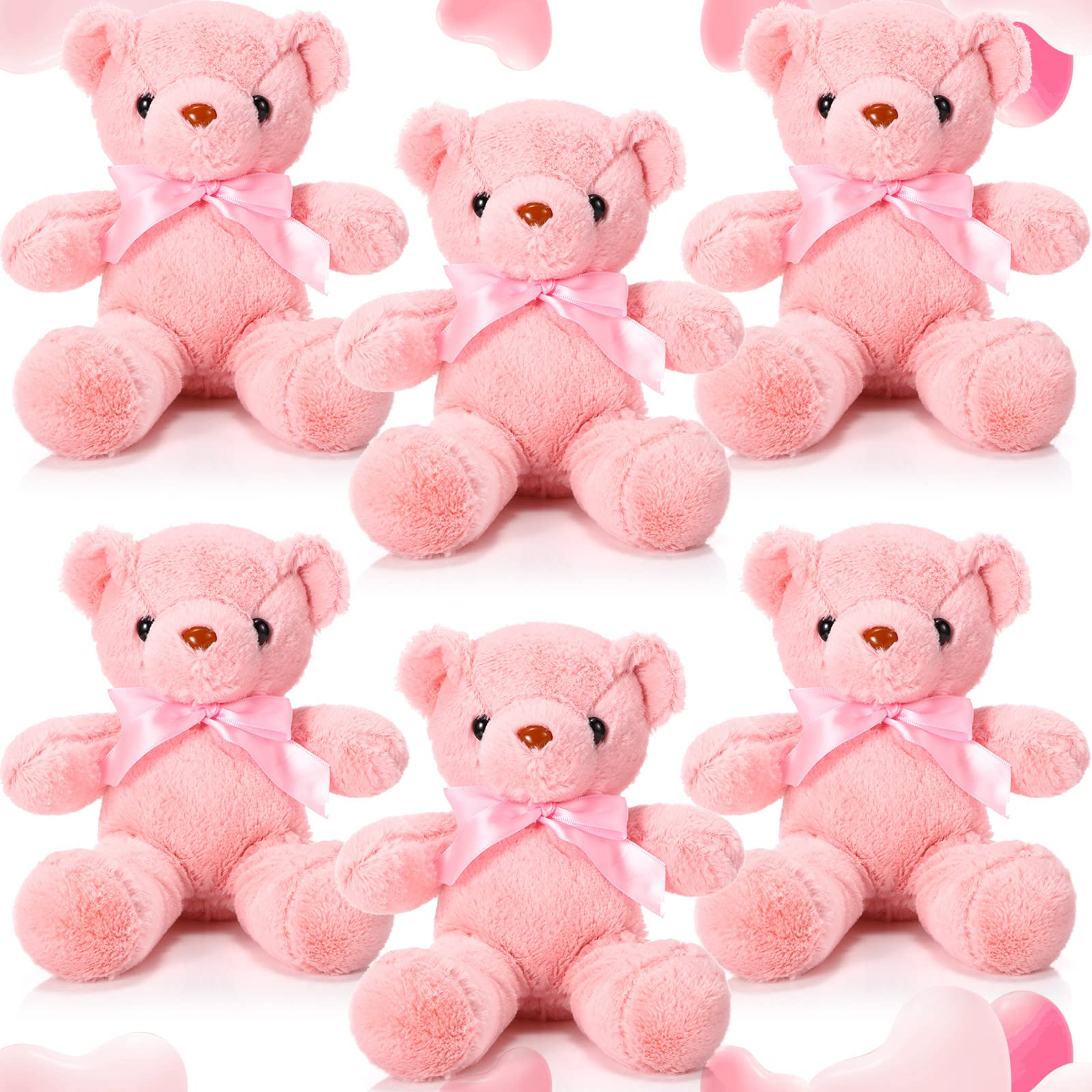 Aoriher 6 Pack Soft Pink Teddy Bear Plush Stuffed Animals - Cute Sleeping & Playing Toys for Kids, Baby Shower Decorations, Graduation Gifts & Birthday Party Favors - Perfect for Nursery Decor, Gift Baskets and Themed Events
