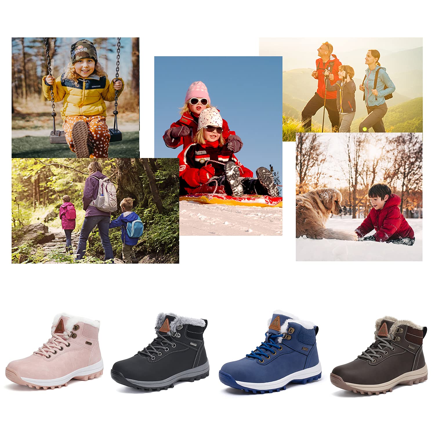 Mishansha Kids Winter Snow Boots - Waterproof Hiking Boots for Boys & Girls, Fur Lined Warm Shoes for Cold Weather Outdoor Activities - Perfect for Snow Play, Hiking & Winter Adventures