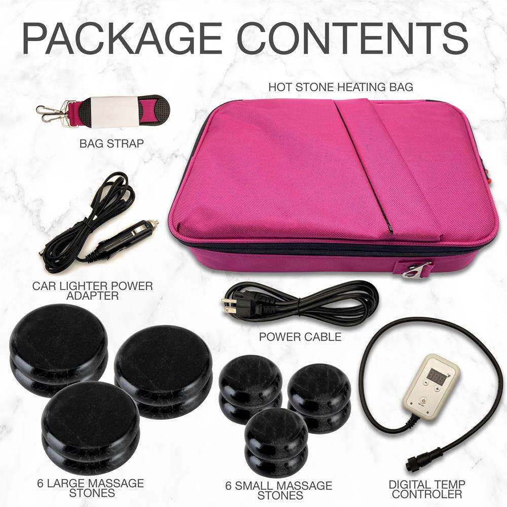 Portable Hot Stone Massage Kit with Heated Basalt Stones - Relaxing Spa Therapy for Home Use, Muscle Pain Relief & Stress Reduction