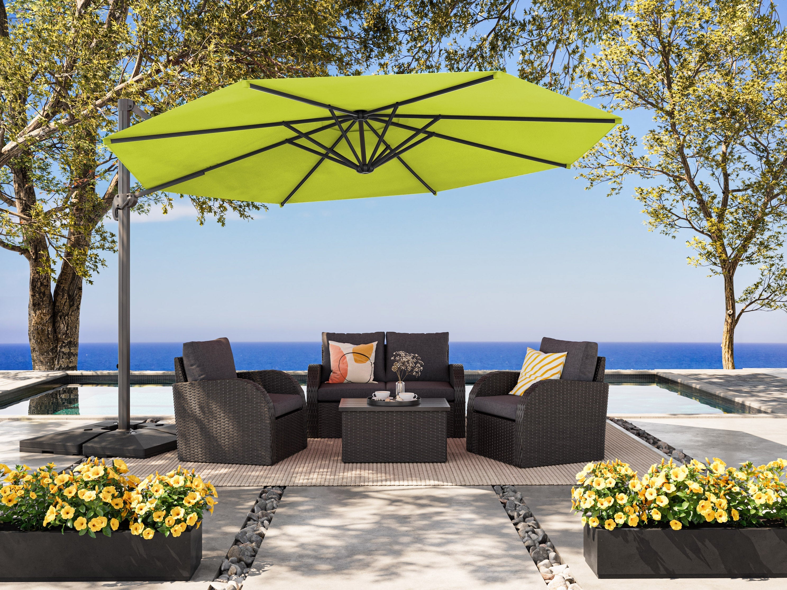 11.5ft Deluxe Offset Patio Umbrella - Lime Green Outdoor Canopy for Poolside, Garden & Backyard Relaxation