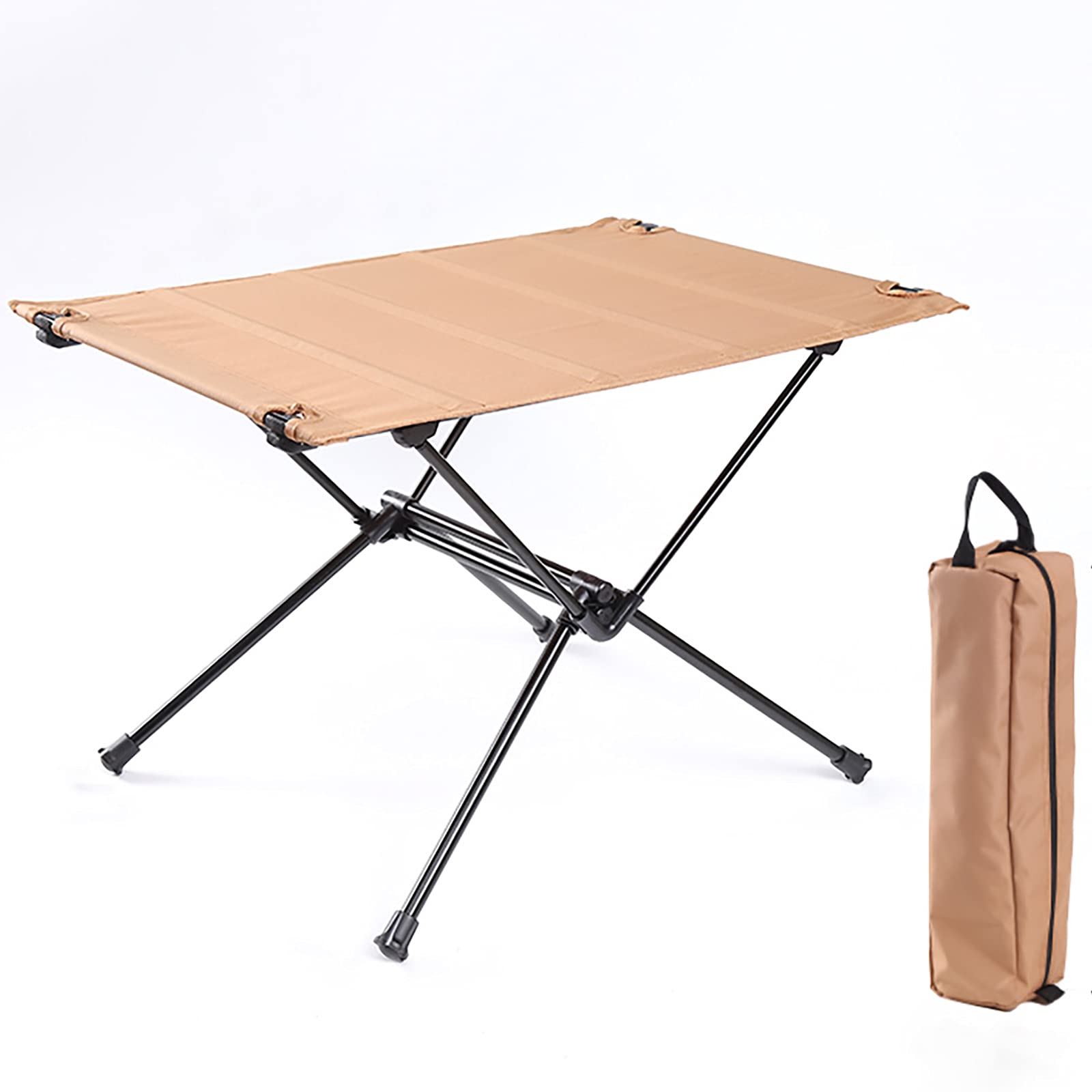 LUOENMOS Ultra-Light Aluminum Alloy Folding Camping Table - Portable Outdoor Picnic BBQ Table for Garden, Beach & Backyard (Black/Khaki) - Perfect for Camping Trips, Tailgating & Outdoor Dining