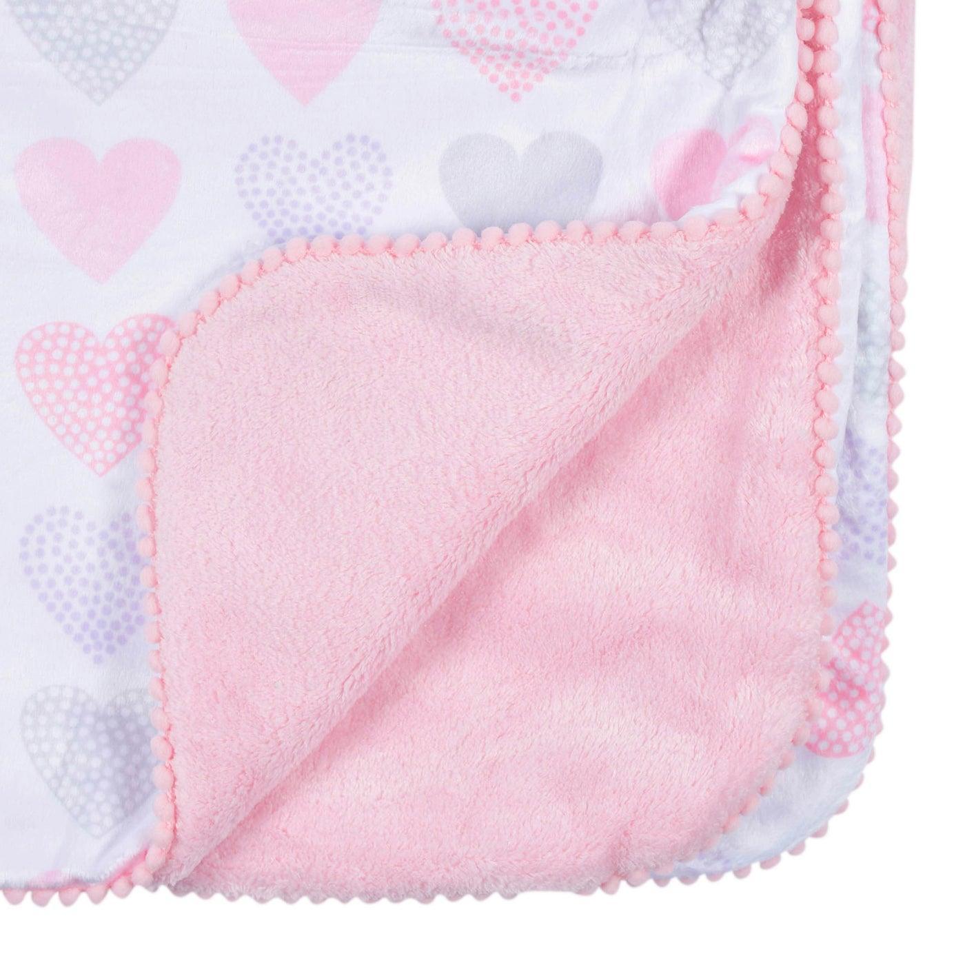 Just Born Plush Baby Blanket - Soft Pink Hearts Design for Newborns & Infants | Perfect for Nursery, Stroller & Cuddling