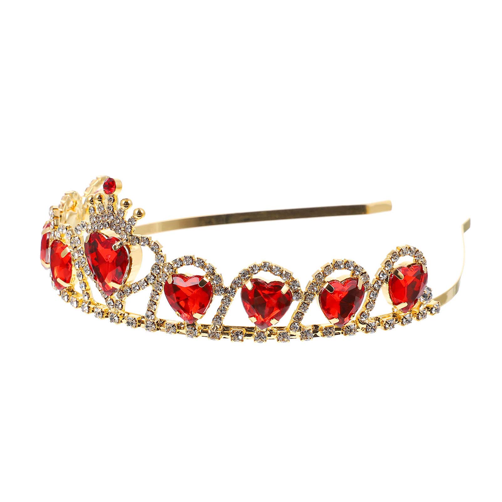 LALAFINA Red and Gold Heart Shaped Rhinestone Tiara Headband - Vintage Baroque Bridal Crown for Women - Perfect for Weddings, Prom, Pageants, and Princess-Themed Parties