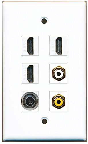 RiteAV 3-Port Wall Plate with HDMI, RCA (White & Yellow), and 3.5mm Audio Jack - Perfect for Home Theater, Gaming Setup & AV System Installation