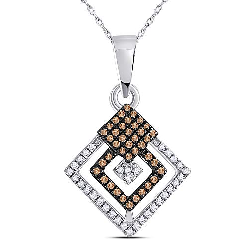 10K White Gold Women's Round Brown Diamond Square Pendant Necklace - 1/4 CTTW - Elegant Jewelry Gift for Anniversary, Birthday & Special Occasions