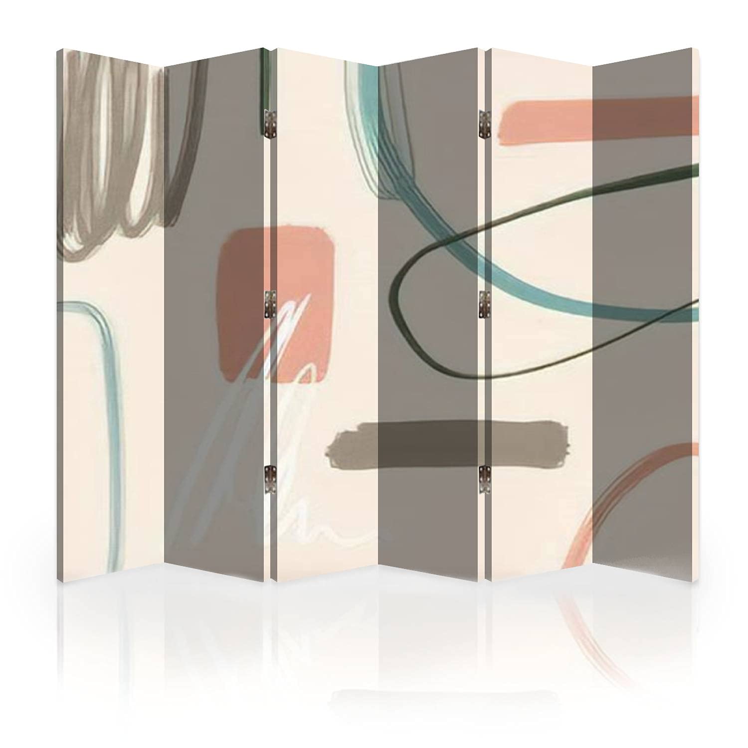 Mid Century Modern Abstract Art Canvas Room Divider Screen - 6 Panel Folding Privacy Partition for Living Room, Bedroom & Office - Nordic Style Interior Design Wall Separator