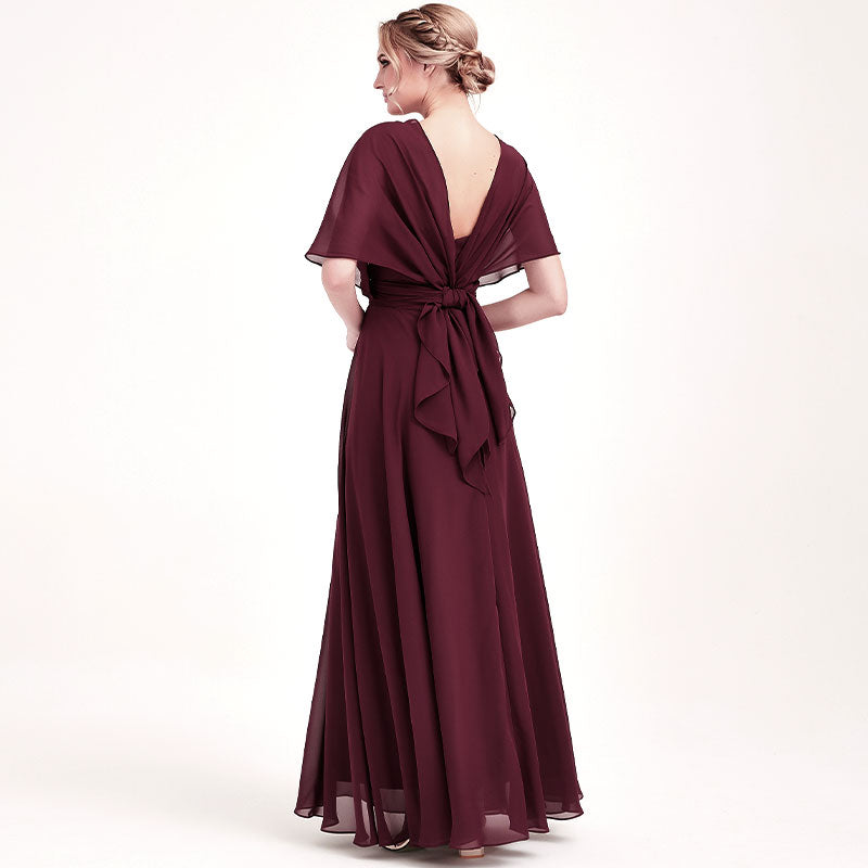 Elegant Burgundy Convertible Chiffon Bridesmaid Dress - Wrap Style Floor Length Gown for Weddings, Formal Events & Special Occasions
