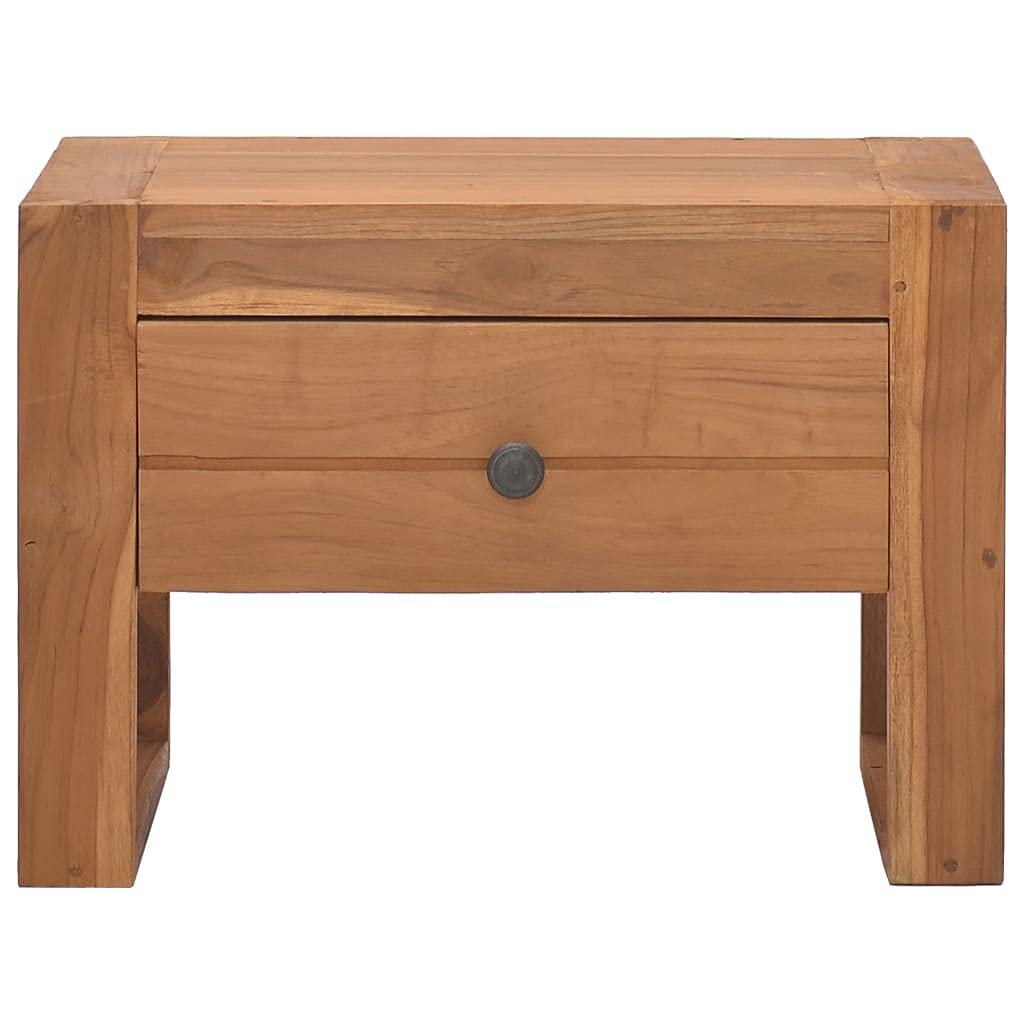 Modern Nightstand with Drawer - Solid Teak Wood Bedside Table (19.7
