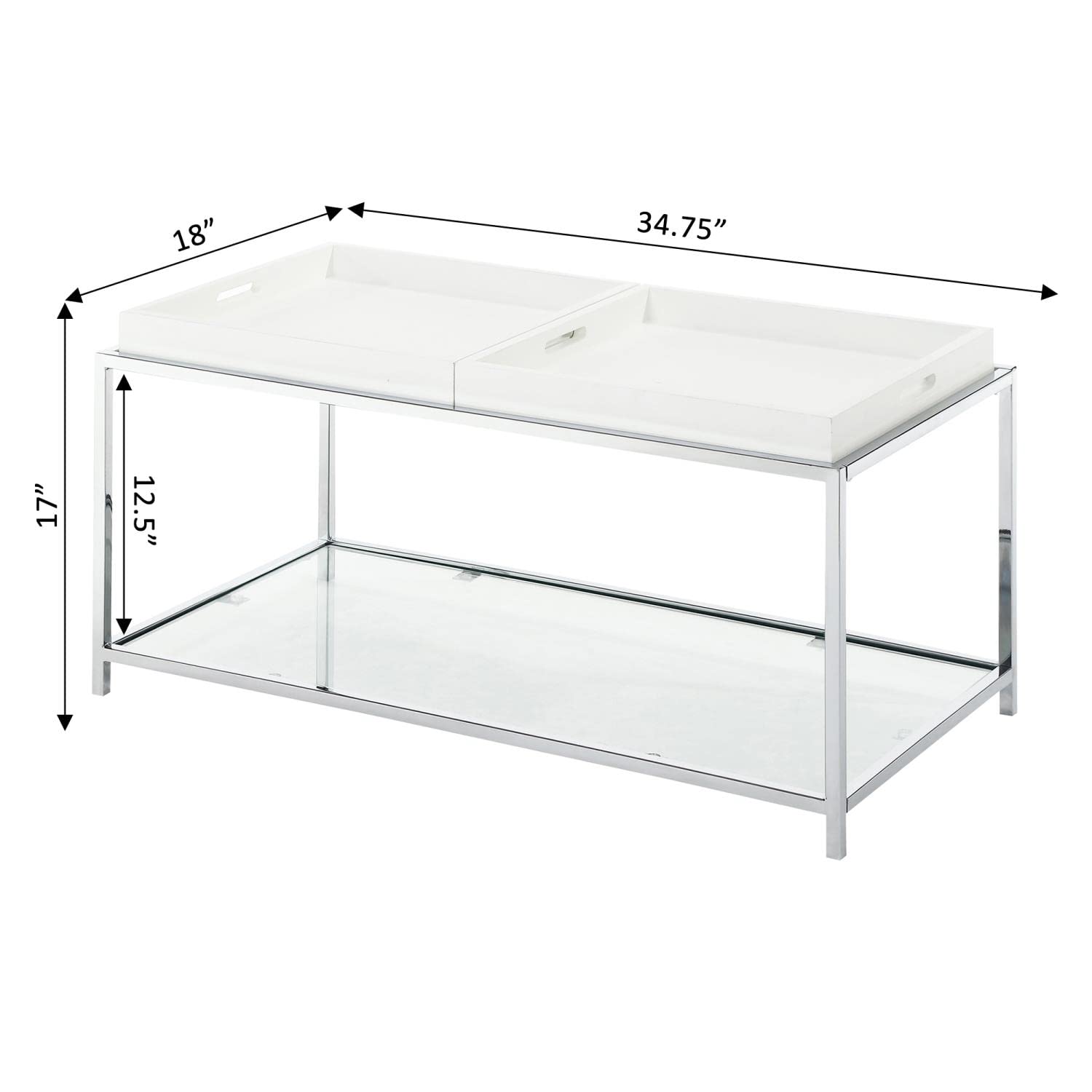 Palm Beach Coffee Table with Shelf & Removable Trays - White Modern End Table for Living Room, Perfect for Small Spaces & Home Decor
