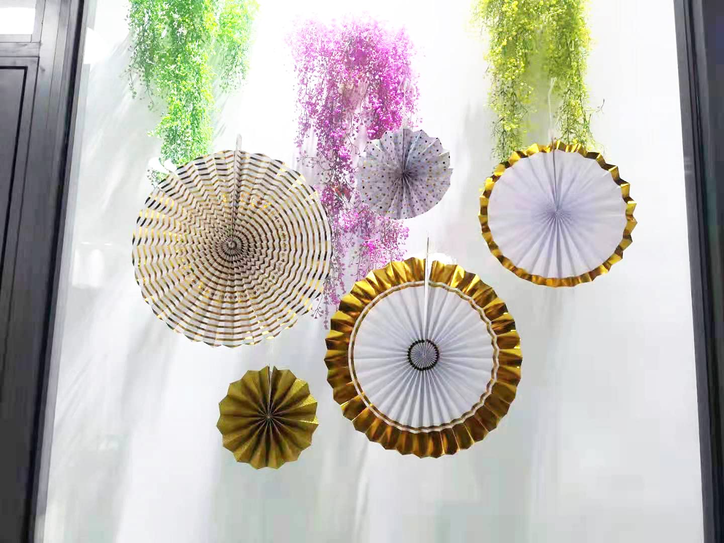 8 Pack Gold Glitter Hanging Garland Fans - Perfect for Birthday, Wedding, Baby Shower, Bridal & Valentine's Day Party Decorations | Elegant Paper Fan Decor for Girls' Events & Home Celebration