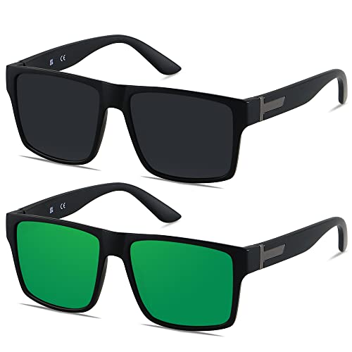 (2pack Polarized) Matte Black + Mirrored Green