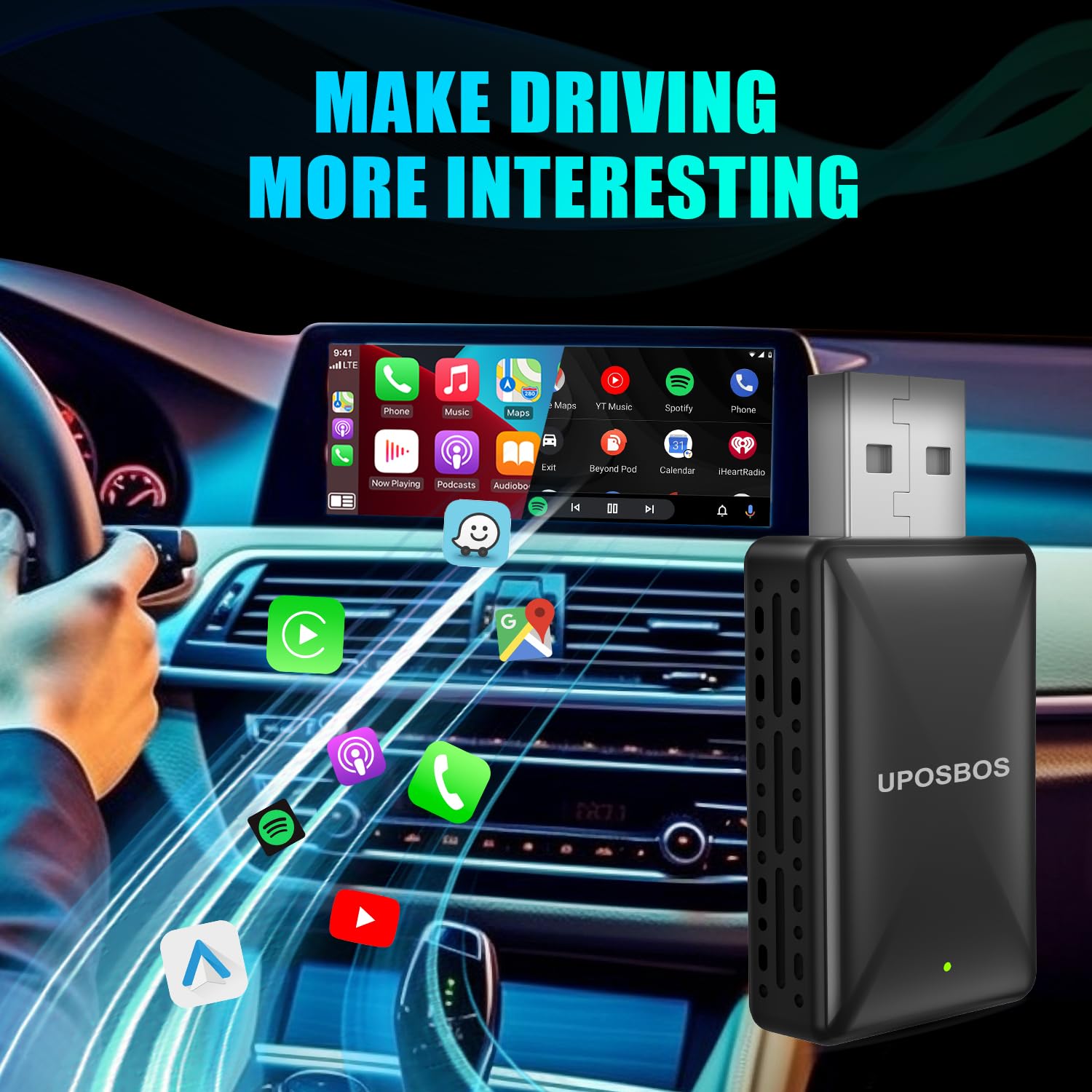 2 in 1 Wireless CarPlay & Android Auto Adapter - Fast Connect No Latency Dongle for OEM Cars (2016+) - Convert Wired to Wireless for Apple iPhone & Android Phones - Perfect for Commuting, Road Trips & Hands-Free Driving (Black)