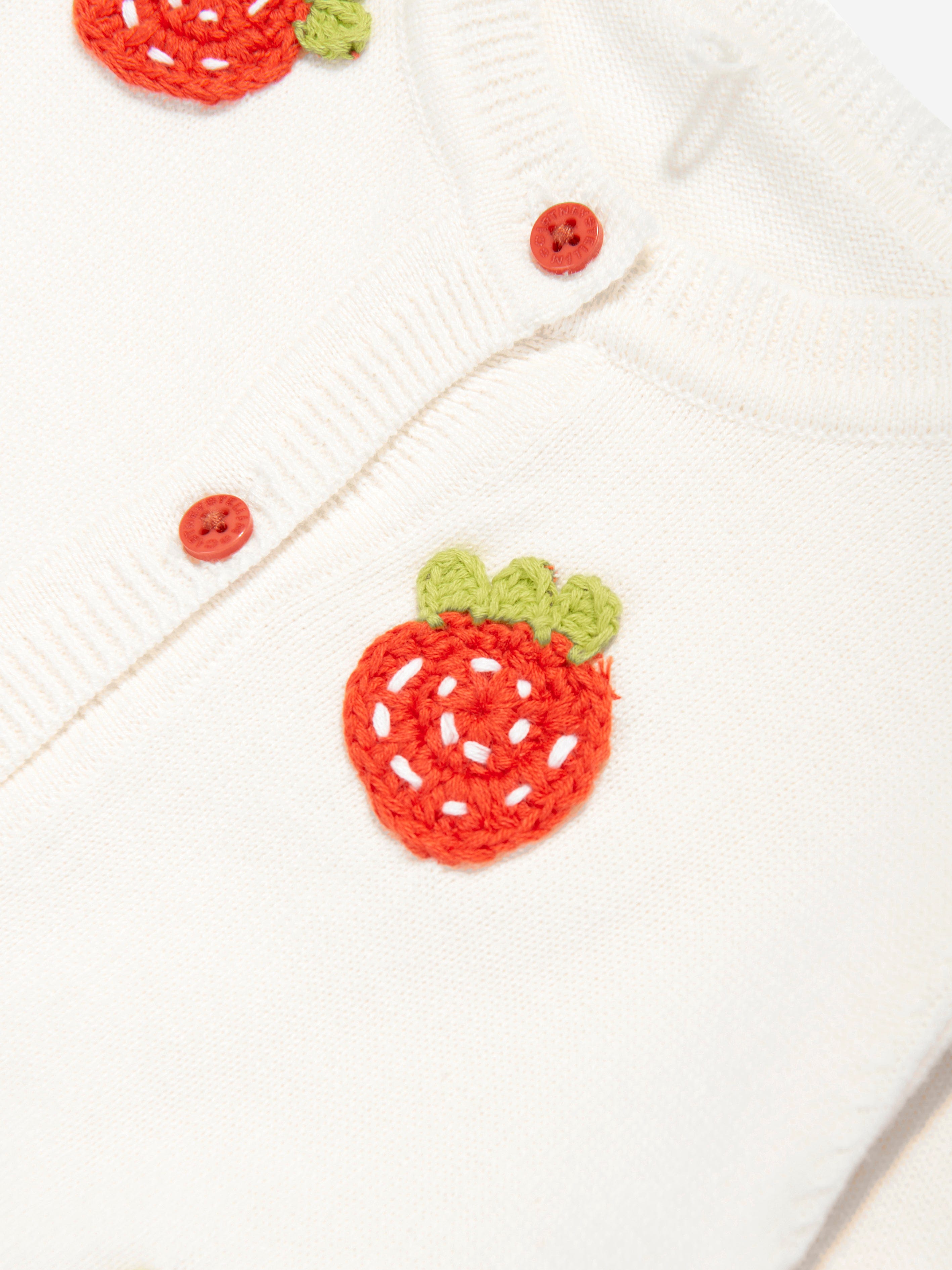 Adorable Baby Girls Knitted Strawberry Cardigan in Ivory - Soft Cotton Sweater for Newborns & Toddlers - Perfect for Family Photos & Special Occasions