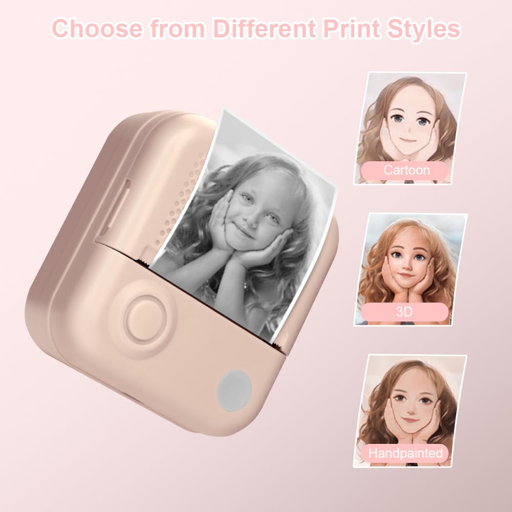 Mini Bluetooth Thermal Printer - Portable Wireless Sticker Maker with 3 Rolls Paper, Inkless Label Printer for Scrapbooking, Photos & DIY Crafts | Perfect for Home Organization, Gift Wrapping & Journaling (Pink)