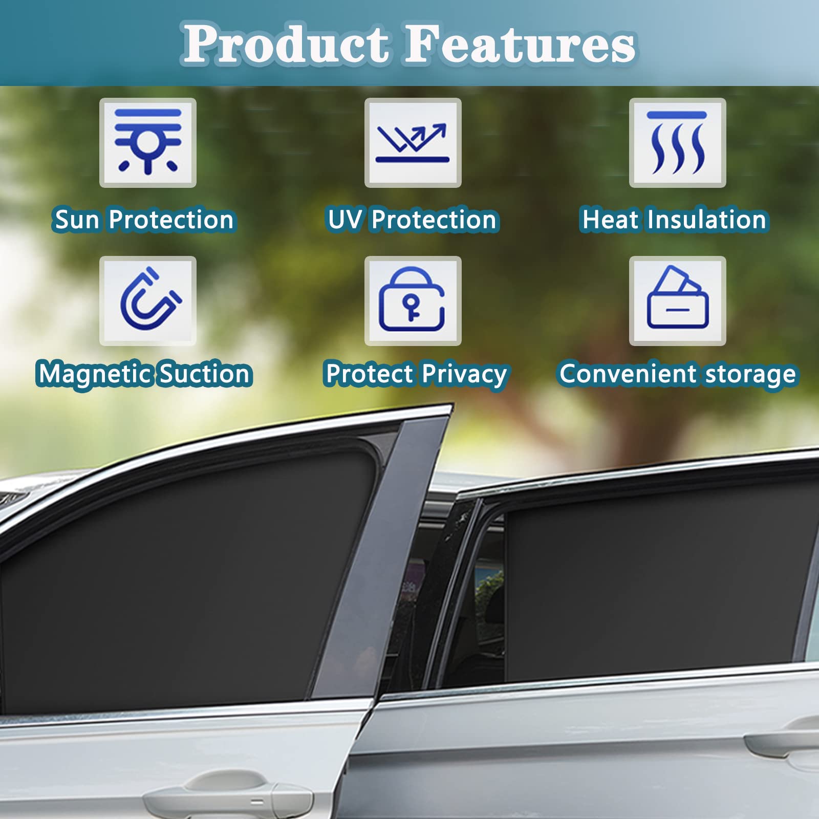 Universal Magnetic Car Side Window Sun Shades - 4pcs Blackout Curtains for Baby Privacy & UV Protection | Perfect for Sleeping, Camping & Road Trips