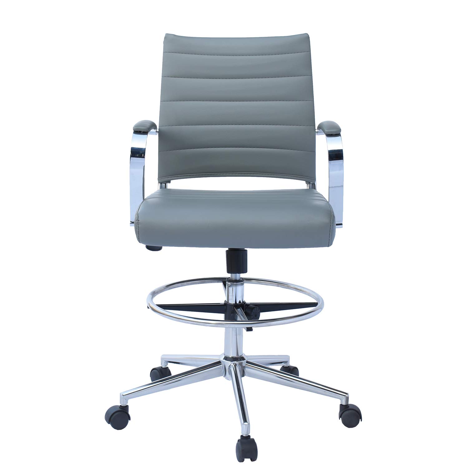 2xhome Modern Adjustable Ergonomic Office Chair with Arms - Grey Ribbed Designer Drafting Chair for Home Office, Computer Work & Creative Workspaces
