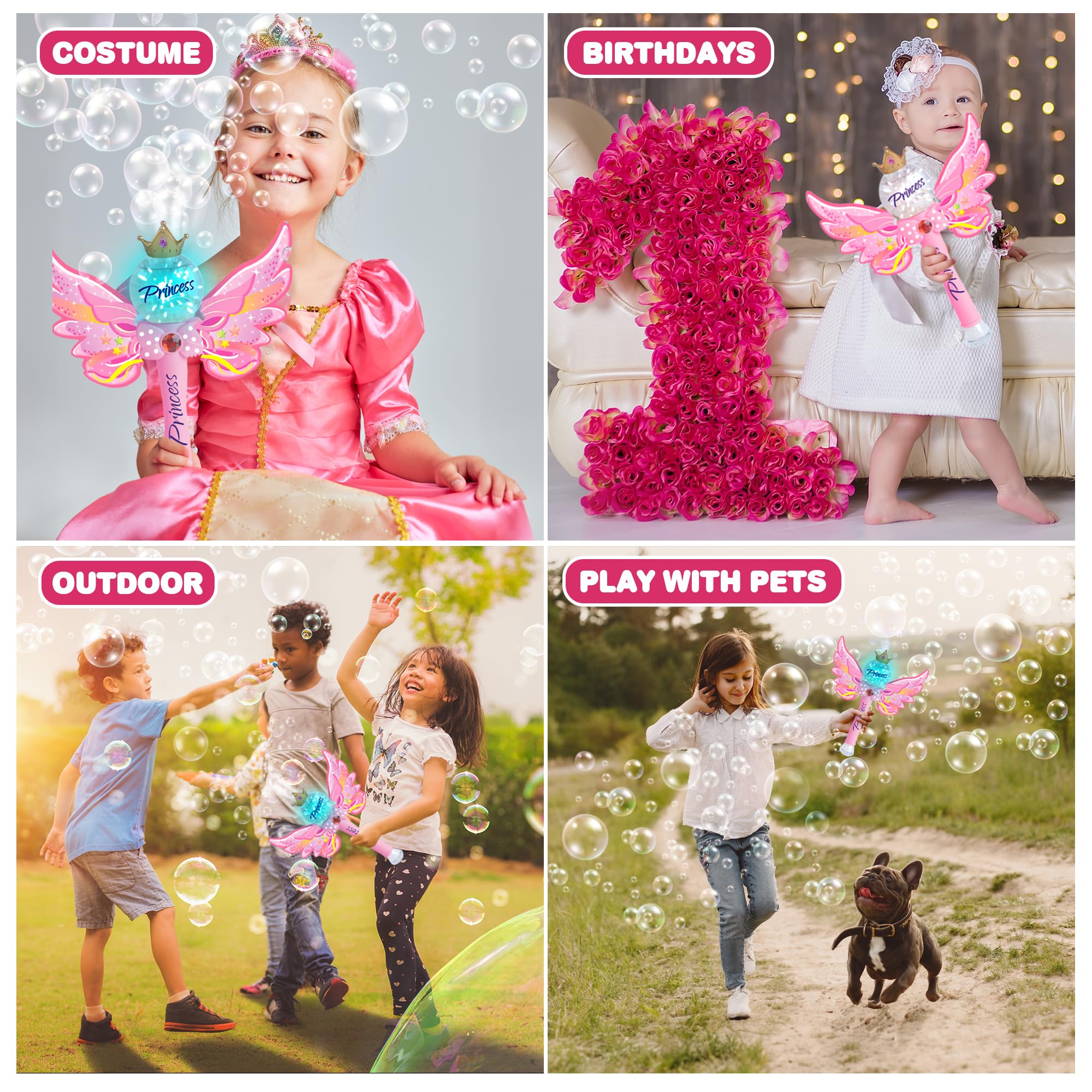 ArtCreativity LED Light Up Bubble Blower with Music - Princess Bubble Wand Toy for Kids (Includes Bubble Solution) | Perfect for Birthday Parties, Outdoor Play & Gift Giving