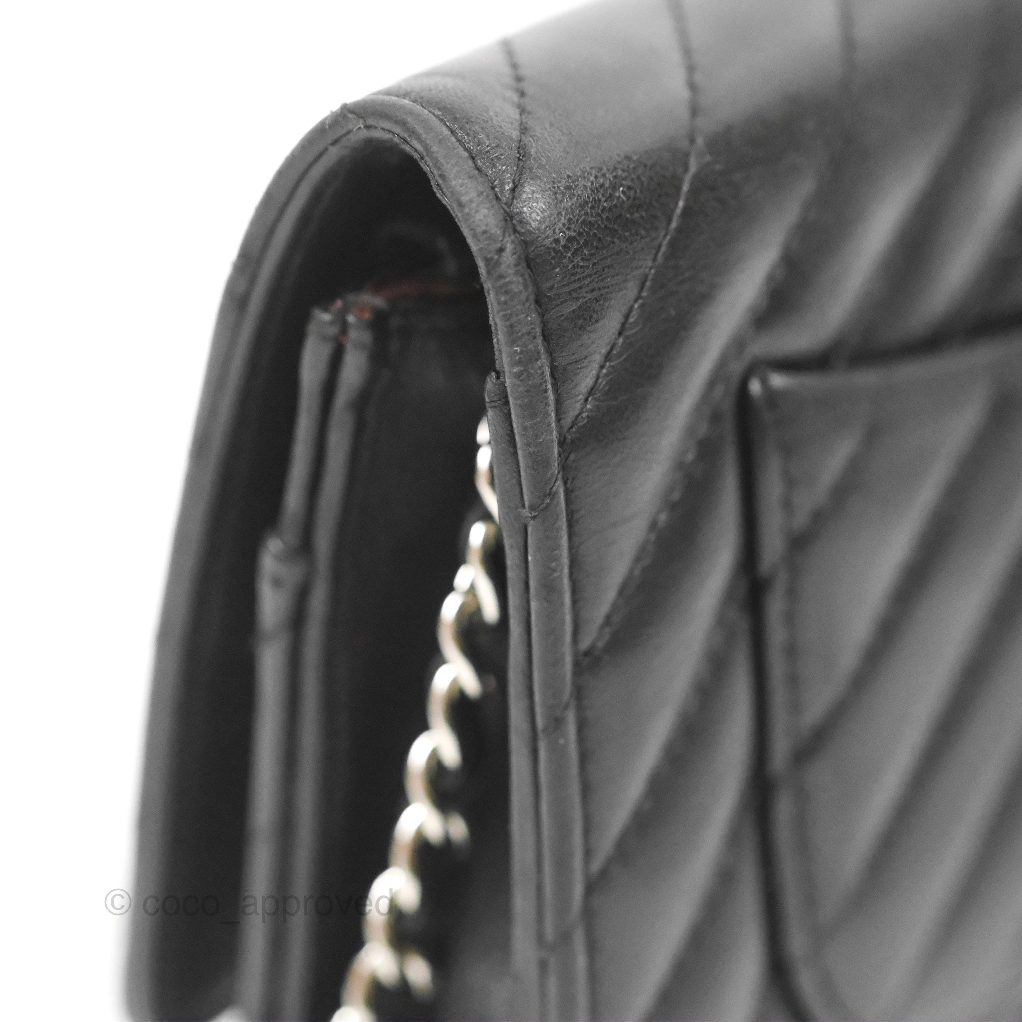 Chanel Classic Chevron Wallet on Chain WOC - Black Lambskin Leather with Silver Hardware | Crossbody Bag for Women, Perfect for Evening Events & Daily Use