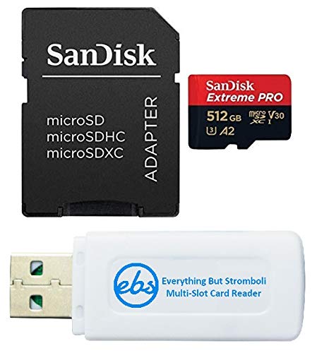 SanDisk 512GB Extreme Pro MicroSDXC UHS-I Memory Card - Class 10, A2, V30, U3 for Smartphones, Nintendo Switch, DSLR Cameras, Drones, Action Cameras - Bundle with SD Card Reader - Perfect for 4K Video Recording, Fast App Loading & Gaming Storage Expansion