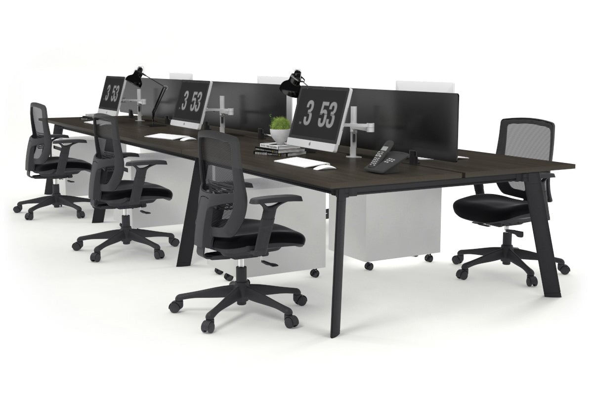 6-Person Black Frame Workstation with Cable Management - 1400L x 800W Office Desk for Team Collaboration & Open Workspaces