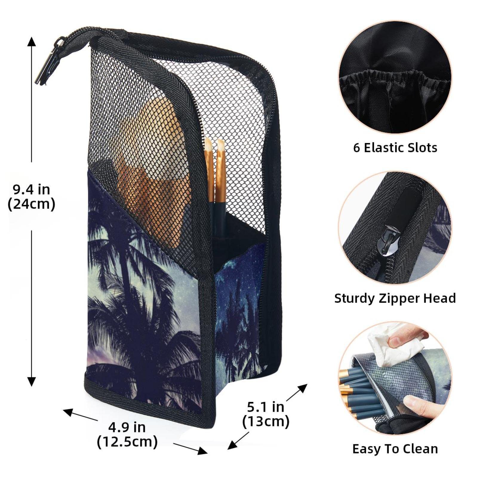 Portable Makeup Brush Organizer Bag with 12 Slots - Tropical Palm Tree Sunset Starry Night Design - Travel Cosmetic Brush Holder Case for Makeup Artists & Beauty Enthusiasts (Perfect for Travel, Home Storage & Professional Makeup Kits)