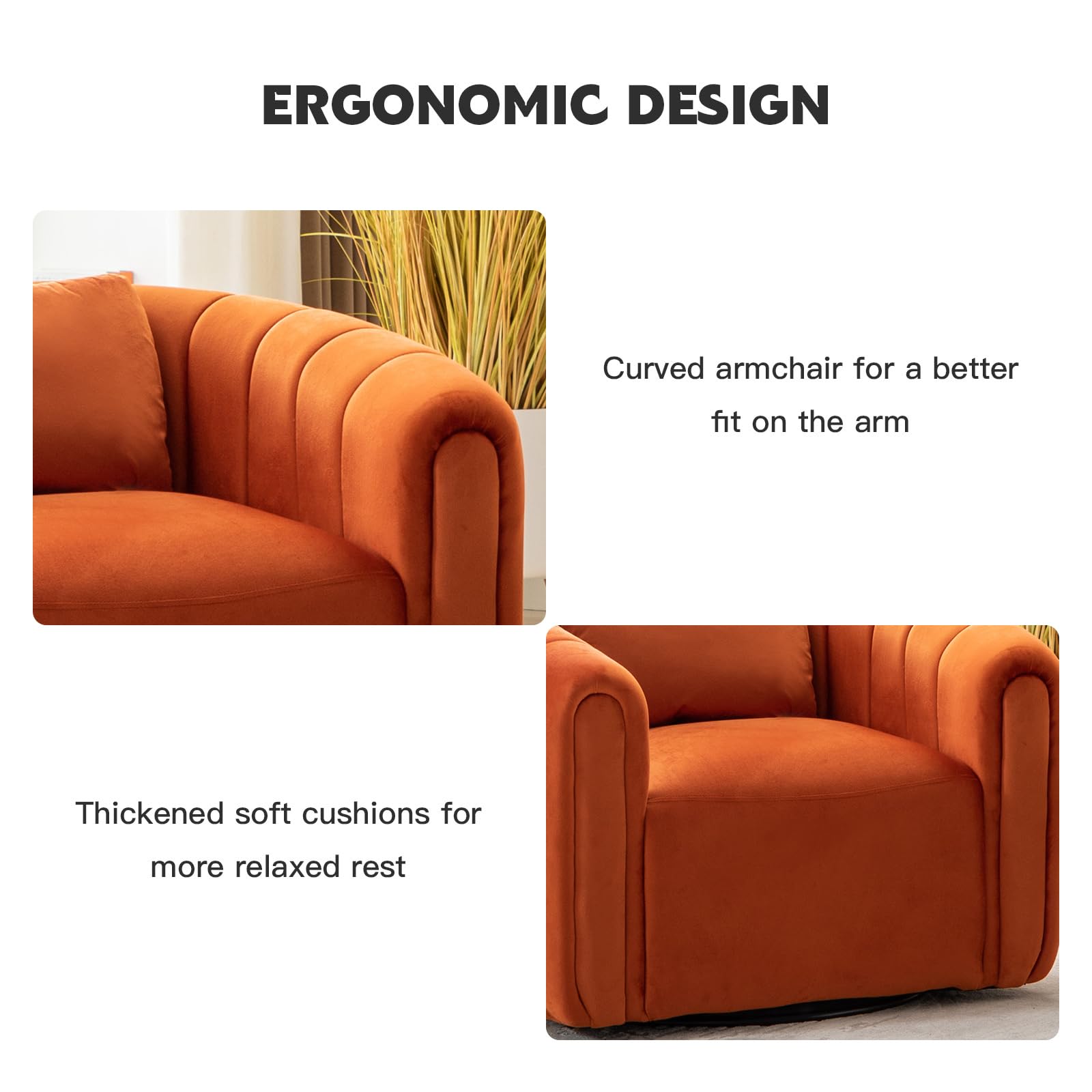 360-Degree Swivel Accent Chair for Living Room - Round Barrel Armchair with Pumpkin Shape, Single Club Sofa for Bedroom, Apartment & Office - Orange | Perfect for Reading Nook, Lounge Area & Small Spaces