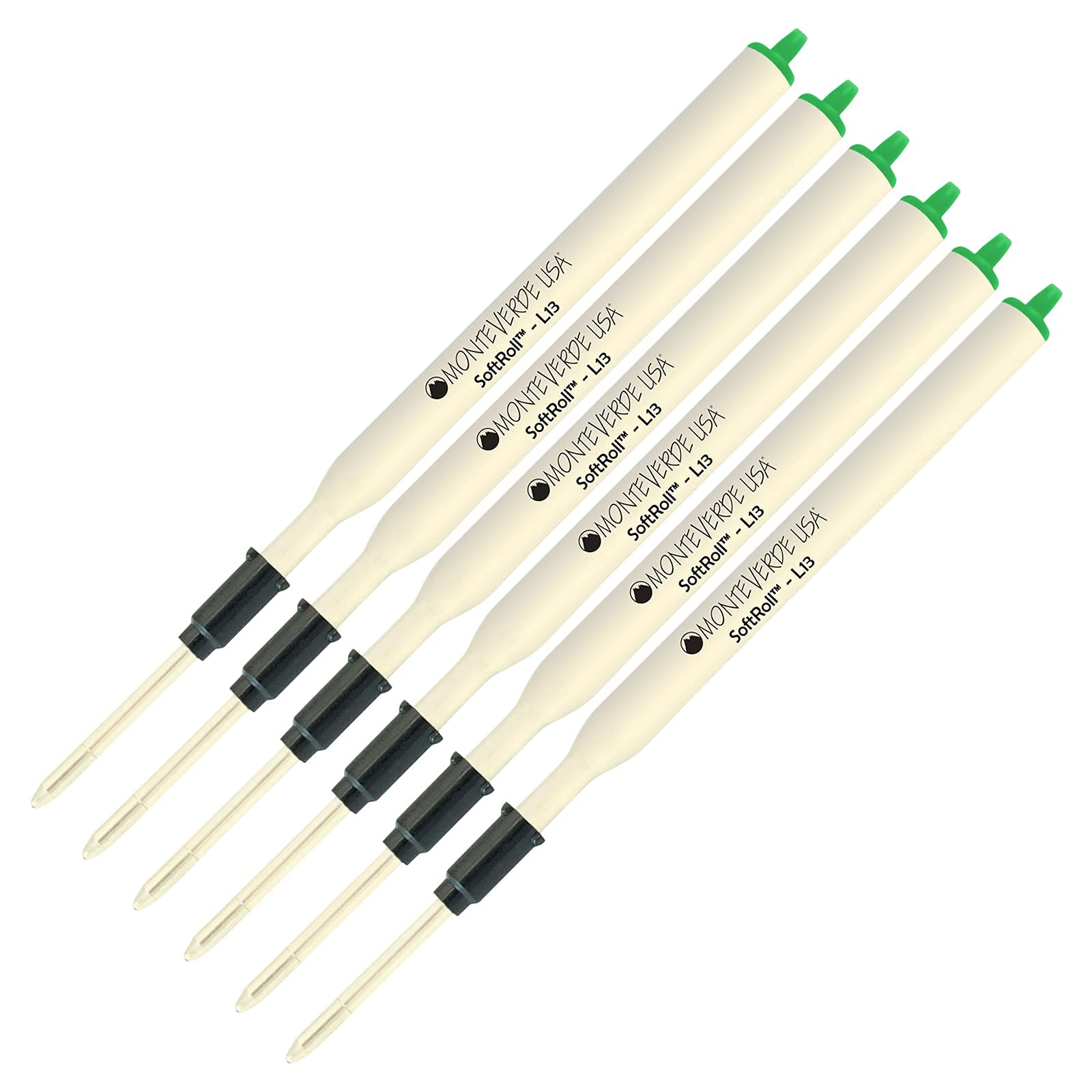 Monteverde Soft Roll Ballpoint L13 Ink Refill 6-Pack - Compatible with Lamy Style Pens - Green Medium Tip 0.7mm - Perfect for Office, School & Everyday Writing
