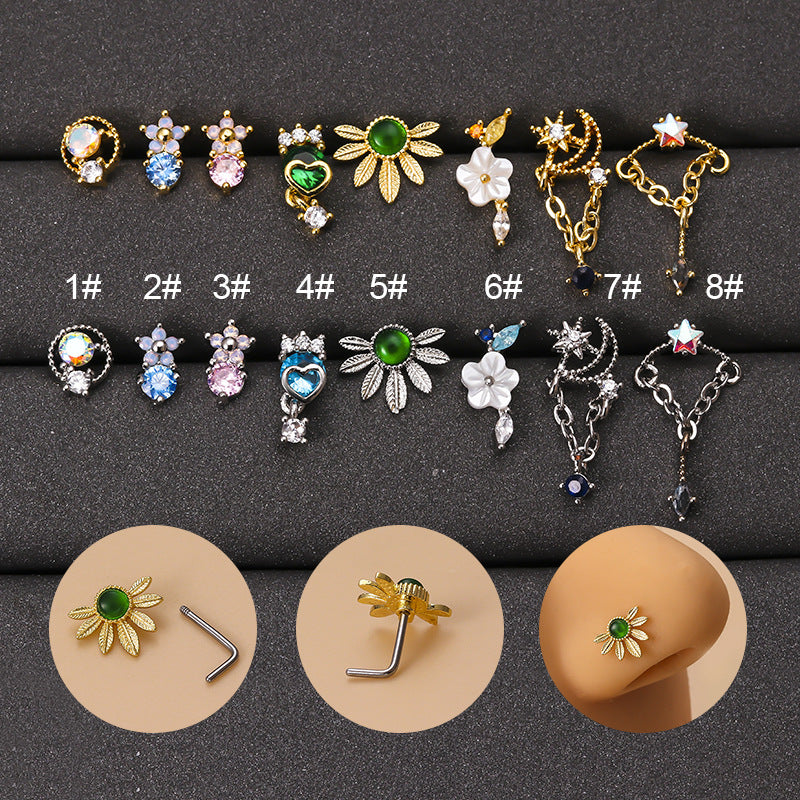 20G Surgical Steel Small Nose Stud Flower Dangle Nose Ring - Hypoallergenic Body Jewelry for Sensitive Skin | Perfect for Everyday Wear, Parties & Special Occasions