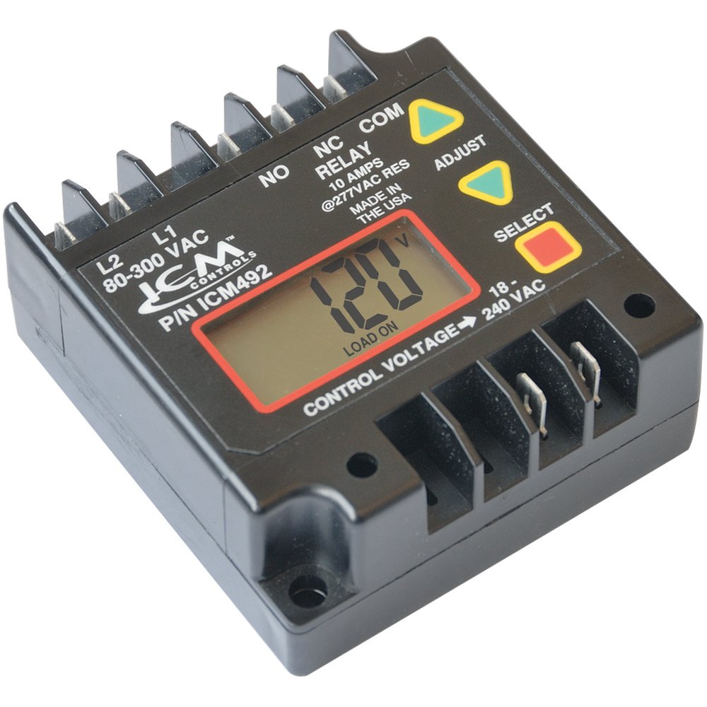 ICM Controls ICM492 Single Phase Voltage Monitor, 80-300 VAC, 5-Fault Memory with LCD Display for Setup & Diagnostics - Ideal for HVAC Systems, Industrial Equipment, and Power Protection Applications