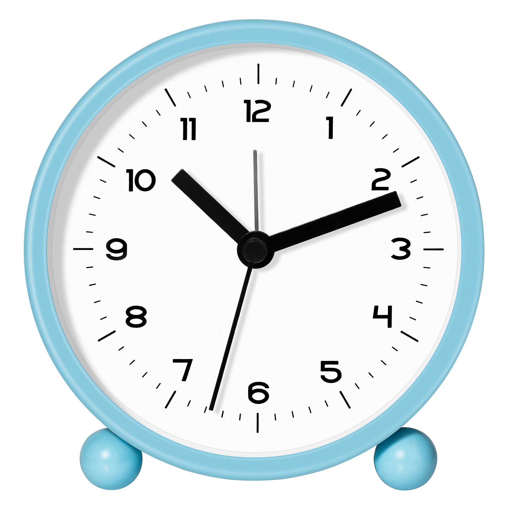 Foxtop 4 Inch Silent Analog Alarm Clock with Night Light - Battery Operated, Non-Ticking Small Desk Clock for Bedroom, Office, Shelf & Nightstand (Blue) - Perfect for Light Sleepers, Students & Home Decor