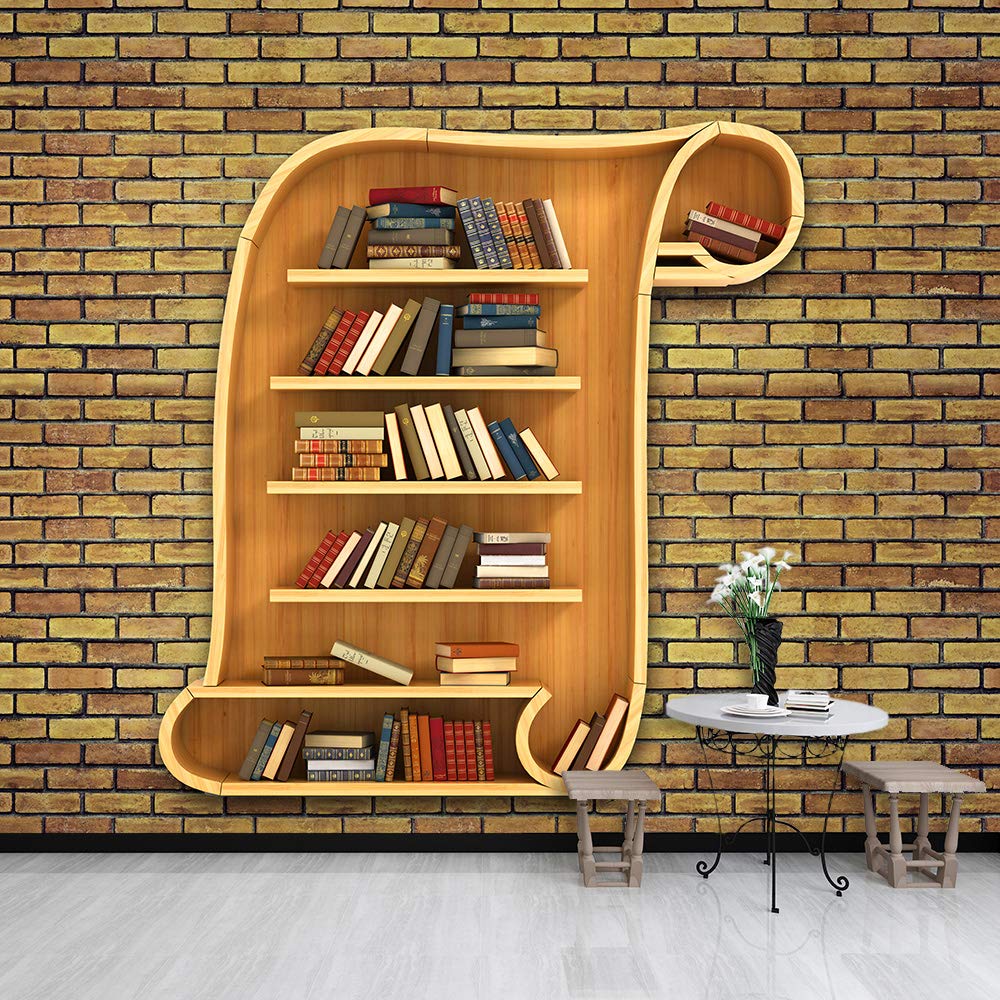 Modern Bookshelf Pattern Peel and Stick Wallpaper - Removable Wall Mural for Bedroom, Living Room, Office - 100x144 Inches - Easy DIY Home Decor Upgrade