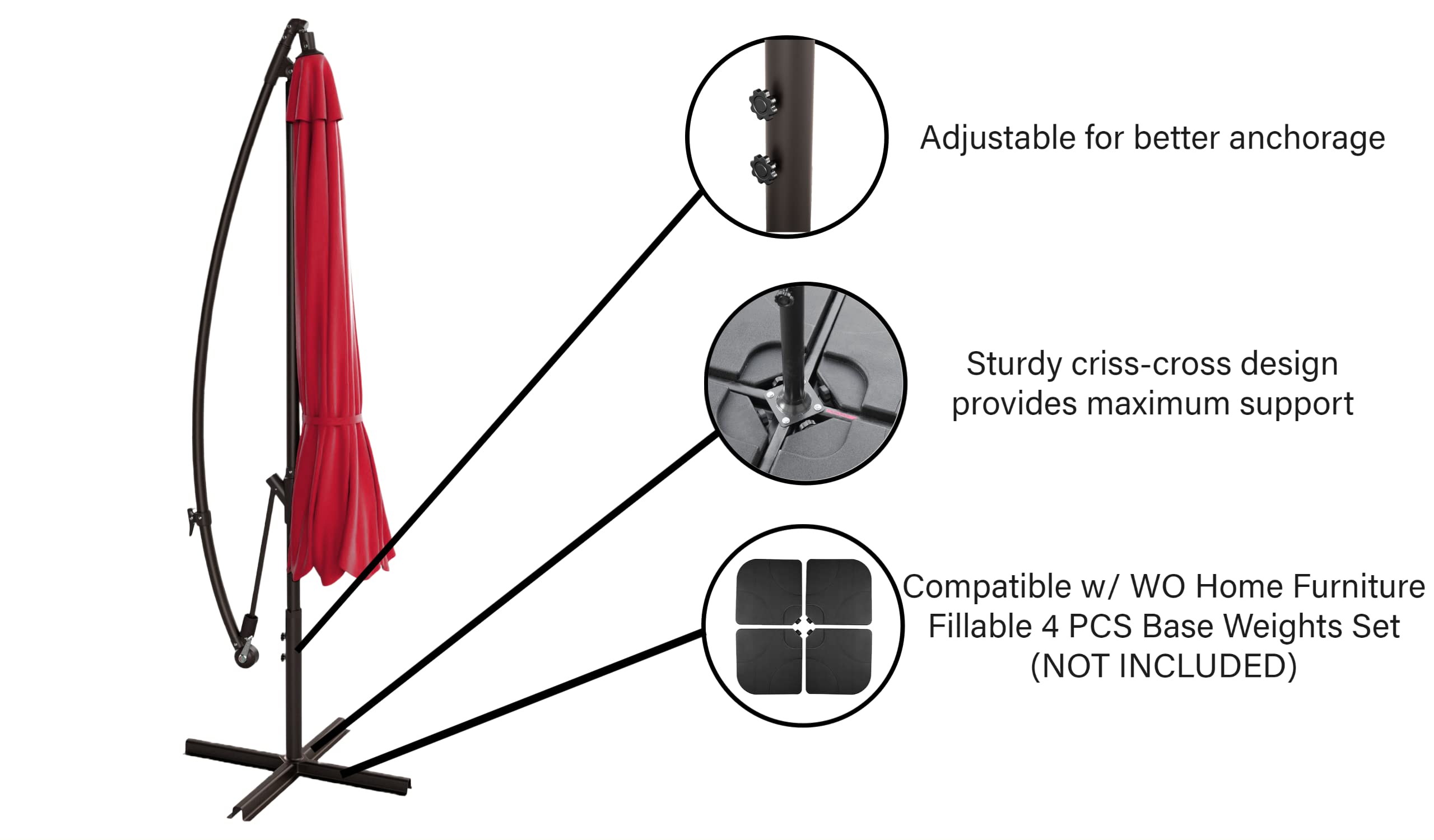 10ft Outdoor Patio Cantilever Umbrella with Stand - 2 Piece Hanging Shade Kit for Garden, Poolside & Backyard Relaxation | WO Home Furniture