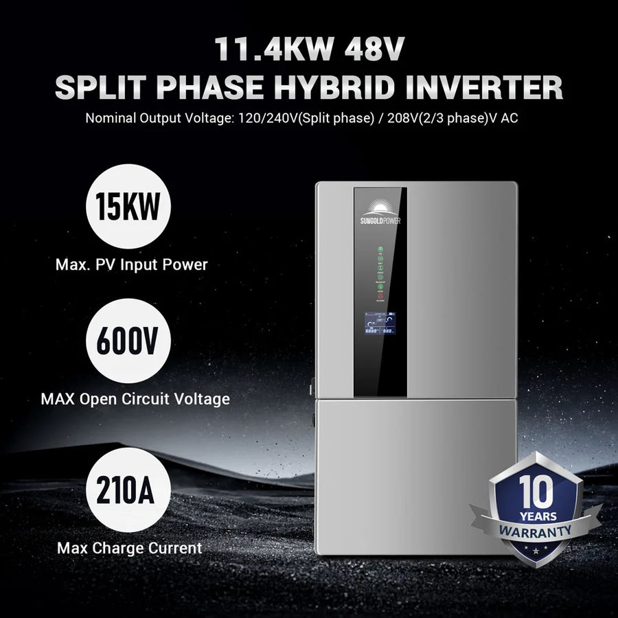 11.4KW Hybrid Solar Inverter 48V Split Phase SGN11.4KHB 48 - Perfect for Off-Grid Homes, RV Power & Emergency Backup Systems