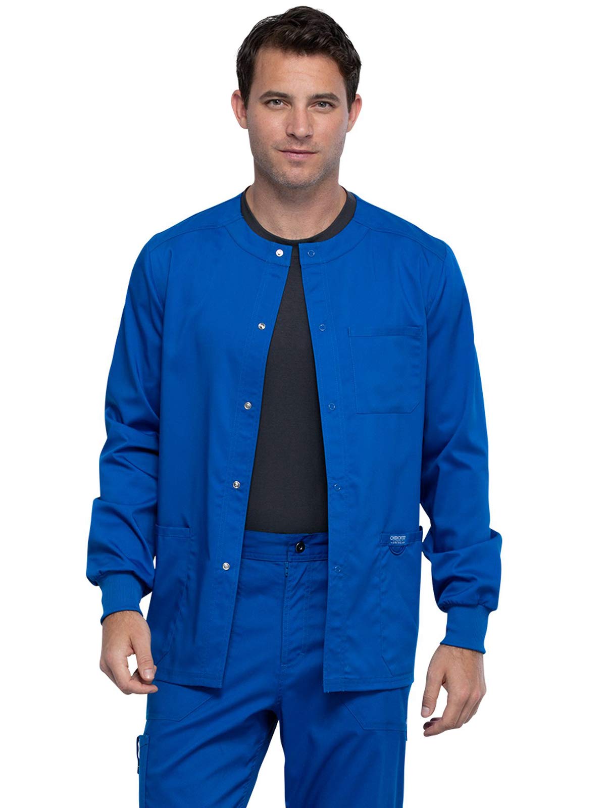 Cherokee Men's Warm Up Scrubs Jacket - Snap Front Workwear WW380 for Medical Professionals & Nurses - Perfect for Hospitals, Clinics & Healthcare Workplaces